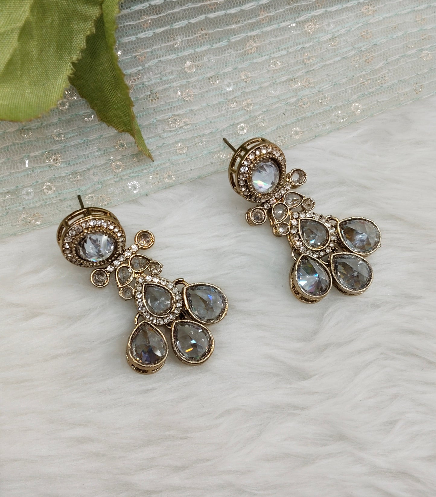 White Antique Gold Bollywood Salt Indian Earrings