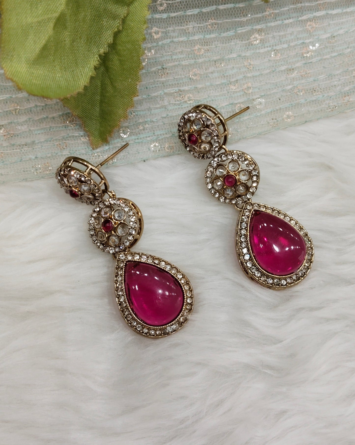 Majenta Antique Gold Bollywood Salt Indian Earrings