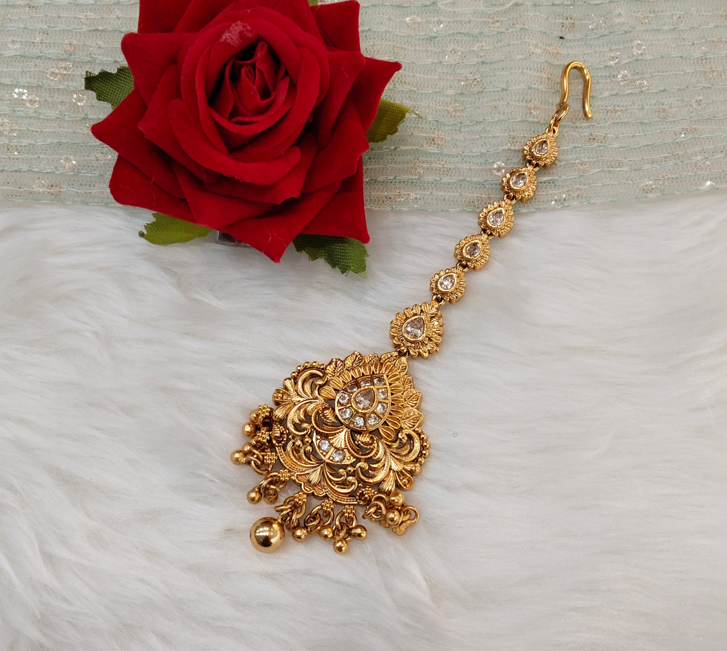 Gold polki Tikka Jewellery Indian Headpiece Jewellery