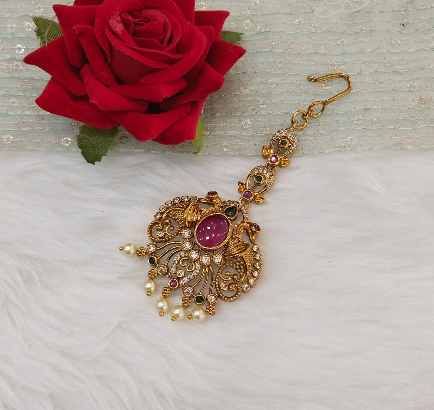 Gold polki Tikka Jewellery Indian Headpiece Jewellery