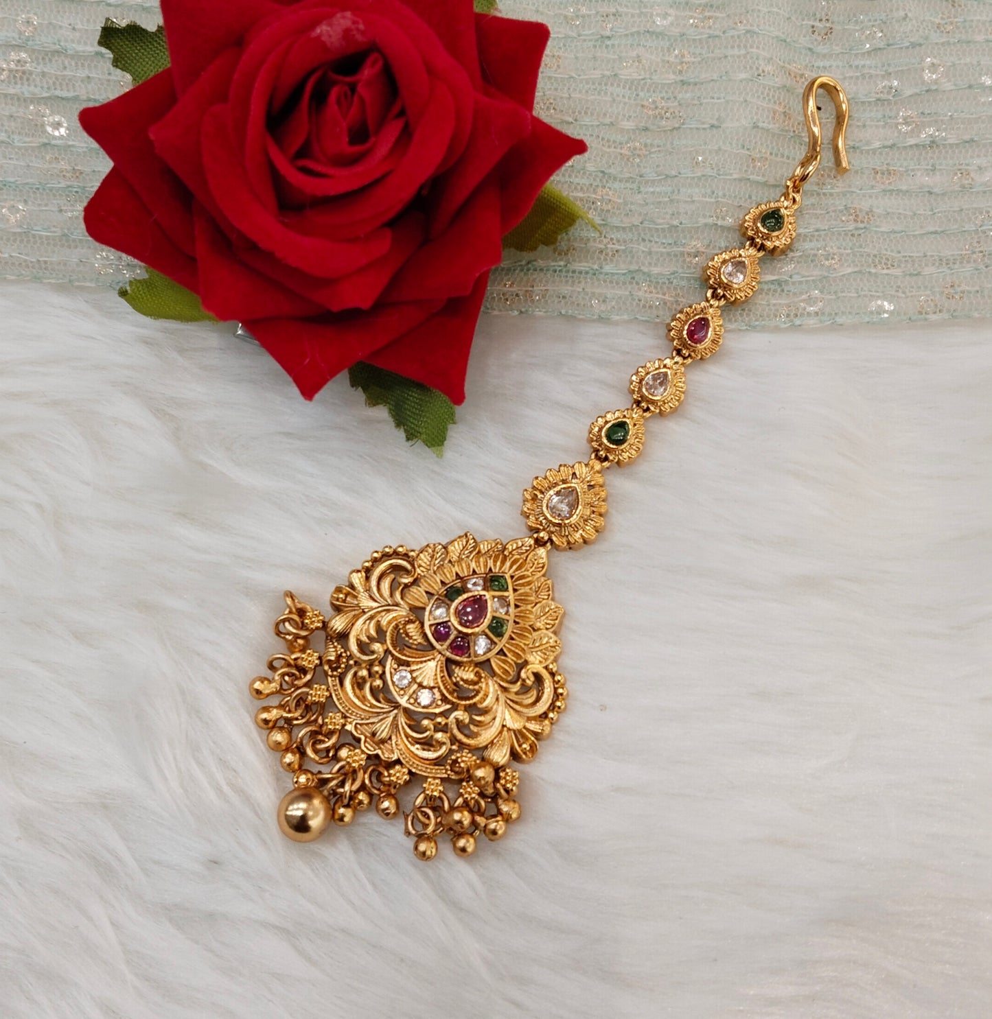 Gold polki Tikka Jewellery Indian Headpiece Jewellery