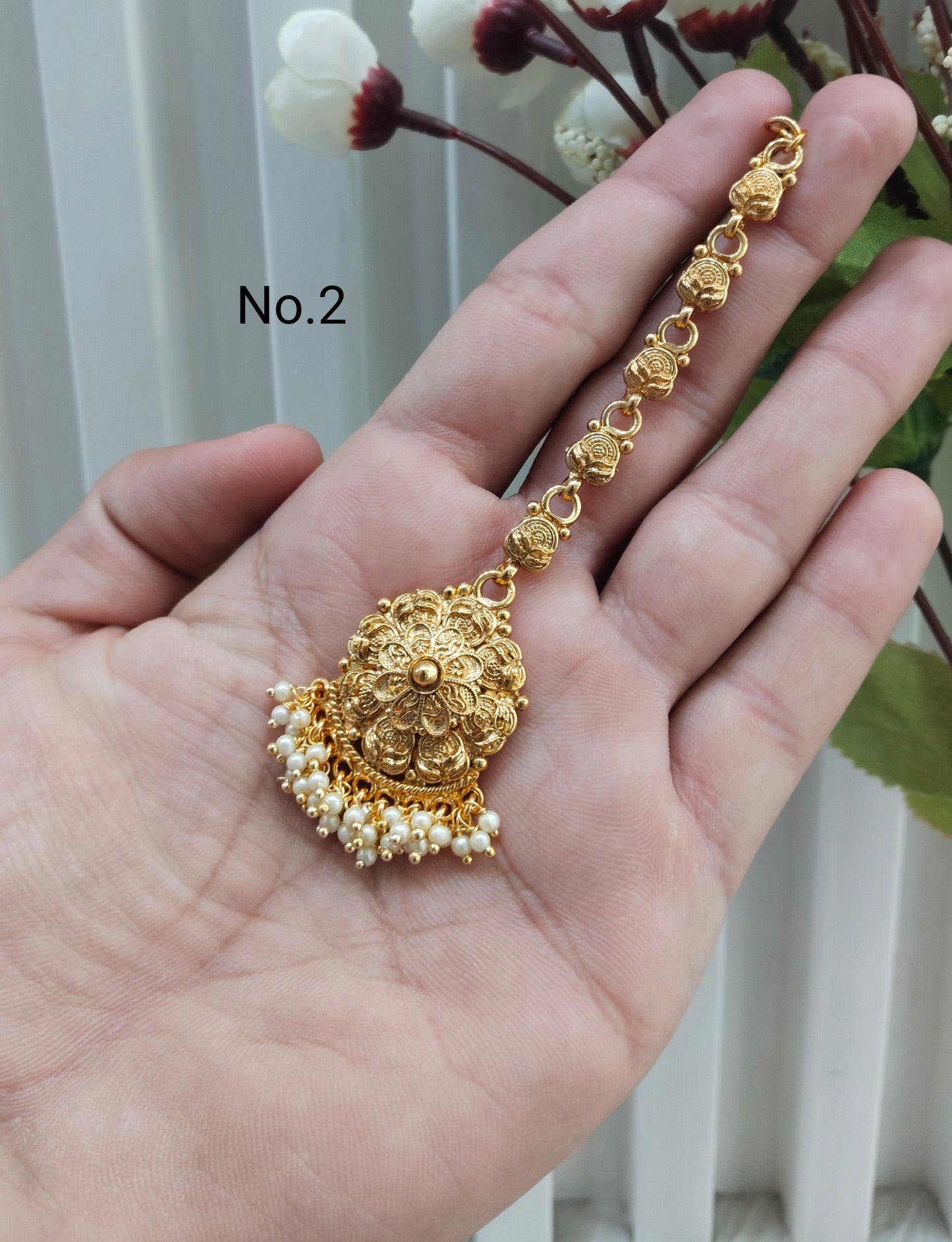 Gold polki and Antique Gold Tikka Jewellery Indian Headpiece Set
