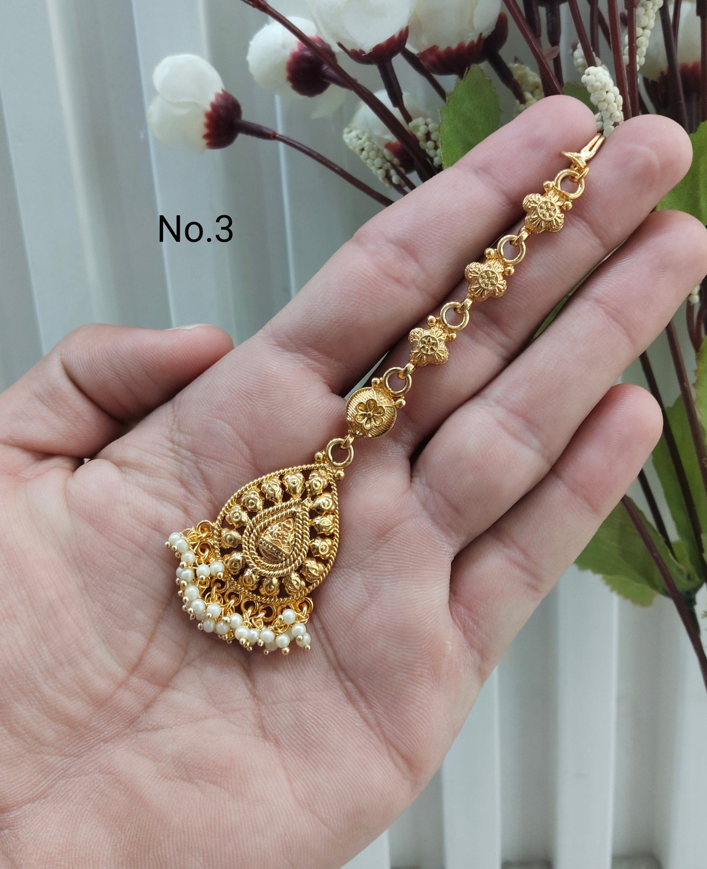 Gold polki and Antique Gold Tikka Jewellery Indian Headpiece Set