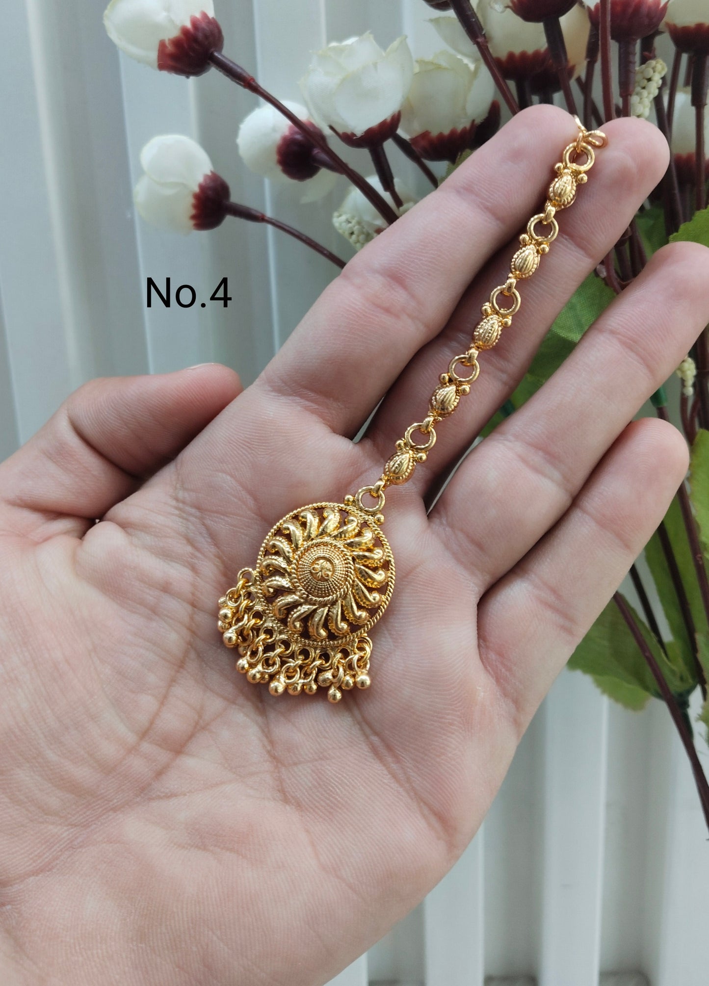 Gold polki and Antique Gold Tikka Jewellery Indian Headpiece Set
