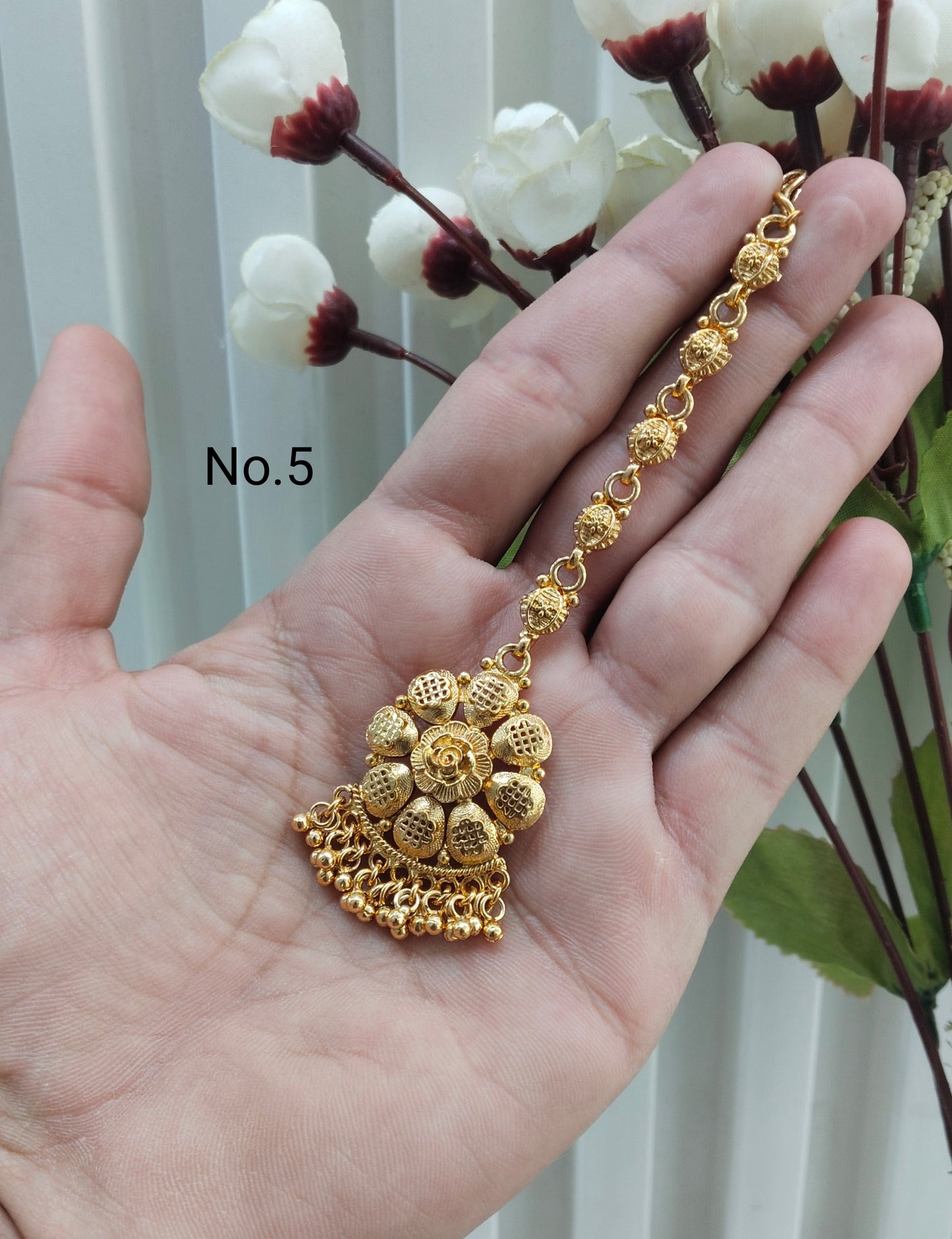 Gold polki and Antique Gold Tikka Jewellery Indian Headpiece Set