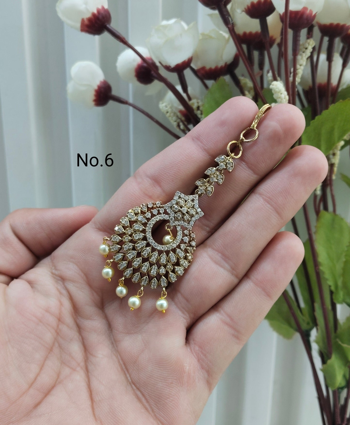 Gold polki and Antique Gold Tikka Jewellery Indian Headpiece Set