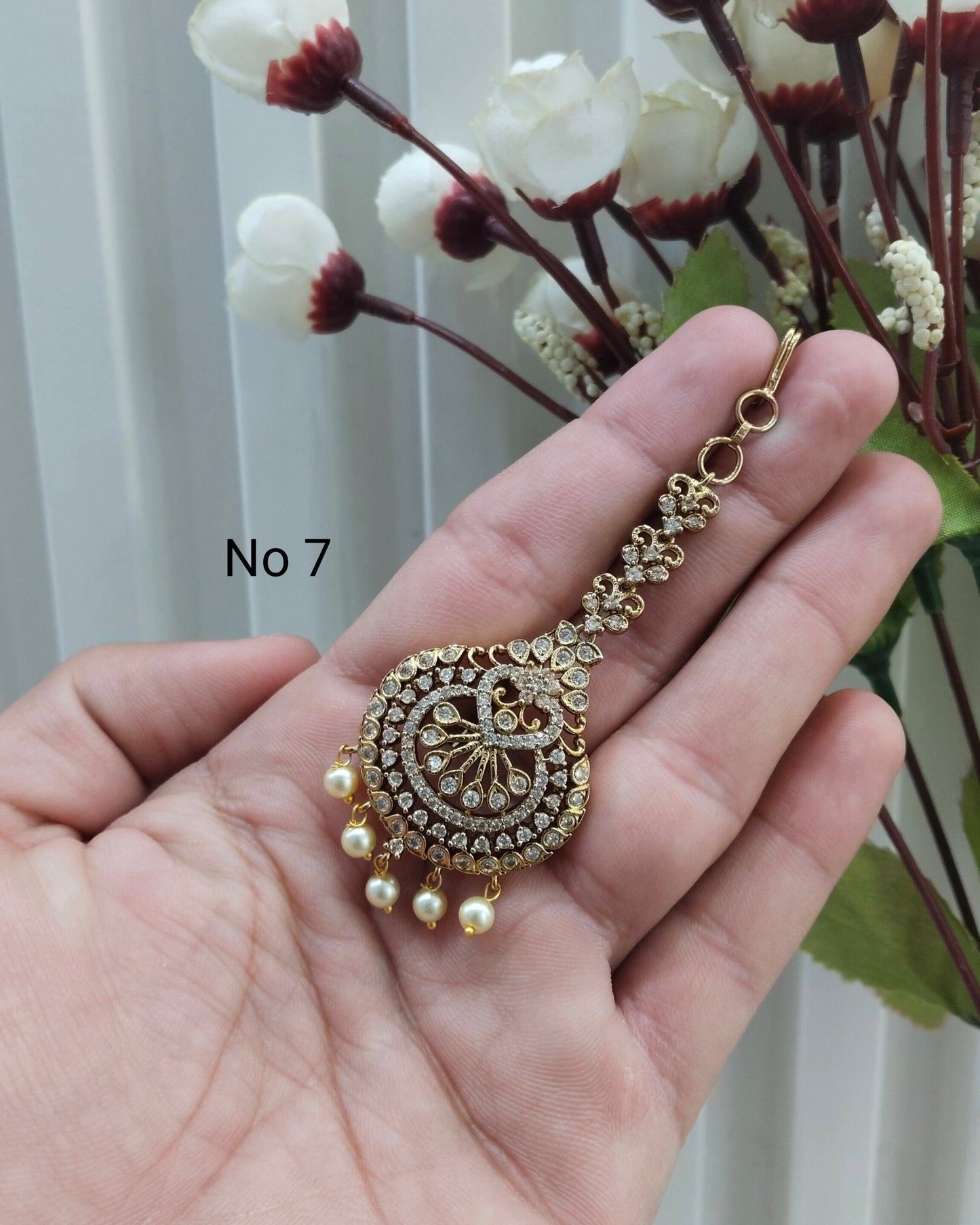 Gold polki and Antique Gold Tikka Jewellery Indian Headpiece Set