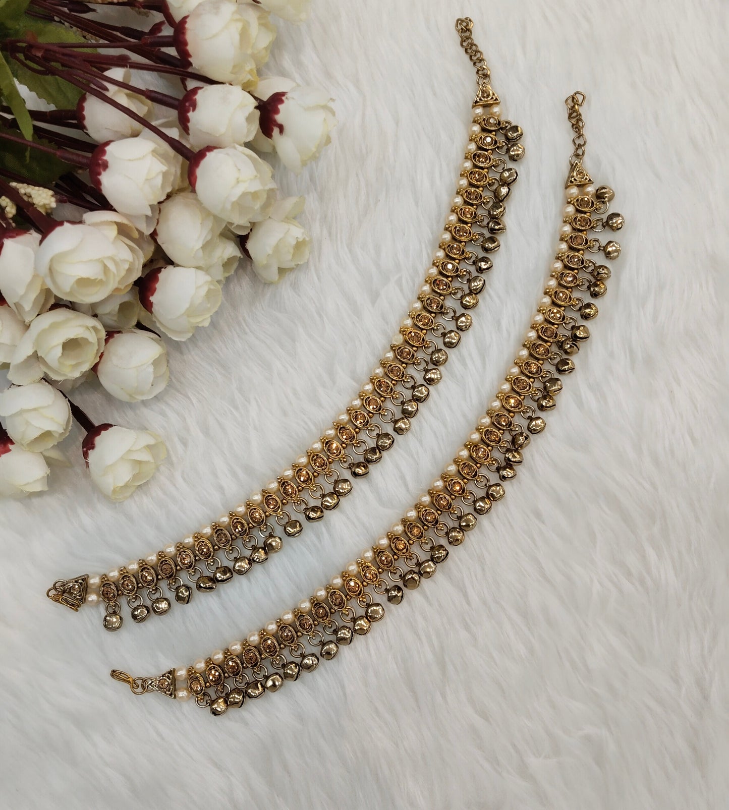 Antique Gold Anklets Jhanjar Payal Indian Jewellery Set