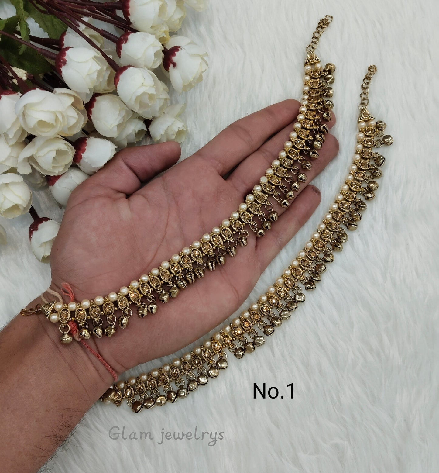 Antique Gold Anklets Jhanjar Payal Indian Jewellery Set