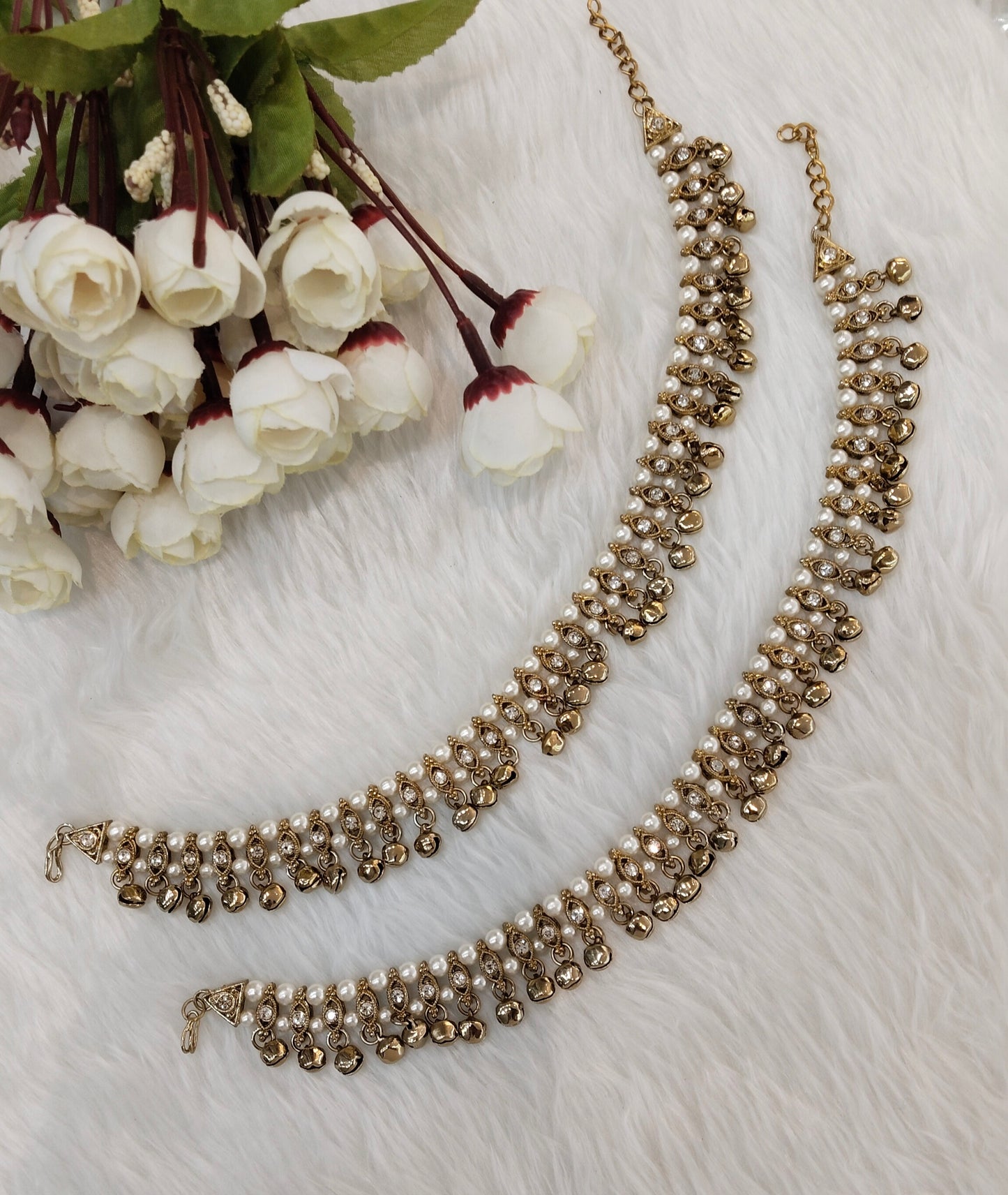 Antique Gold Anklets Jhanjar Payal Indian Jewellery Set