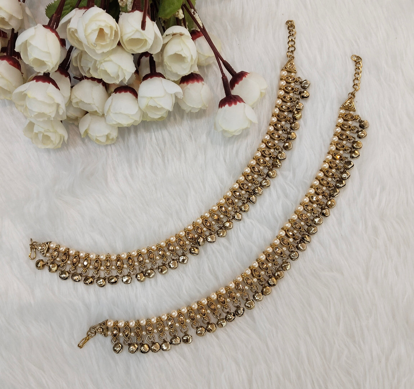 Antique Gold Anklets Jhanjar Payal Indian Jewellery Set