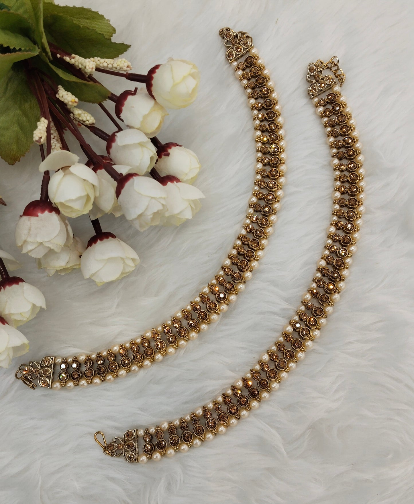 Antique Gold Anklets Jhanjar Payal Indian Jewellery Set