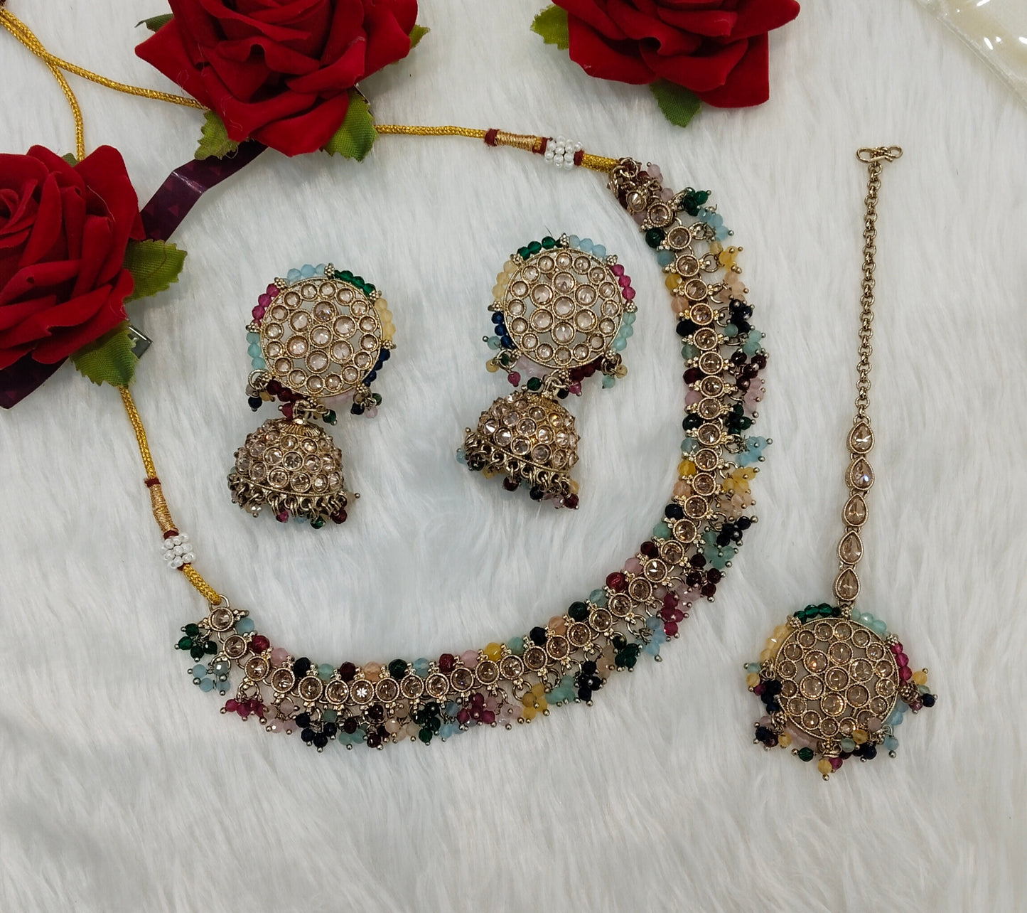 Multi Color Antique Gold Necklace Indian Jewellery Naman Set