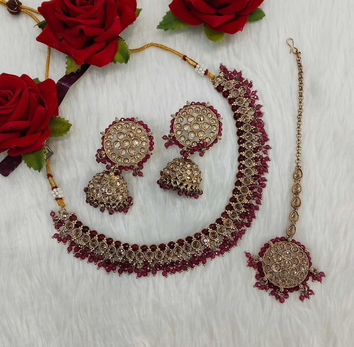 Ruby Antique Gold Necklace Indian Jewellery Naman Set