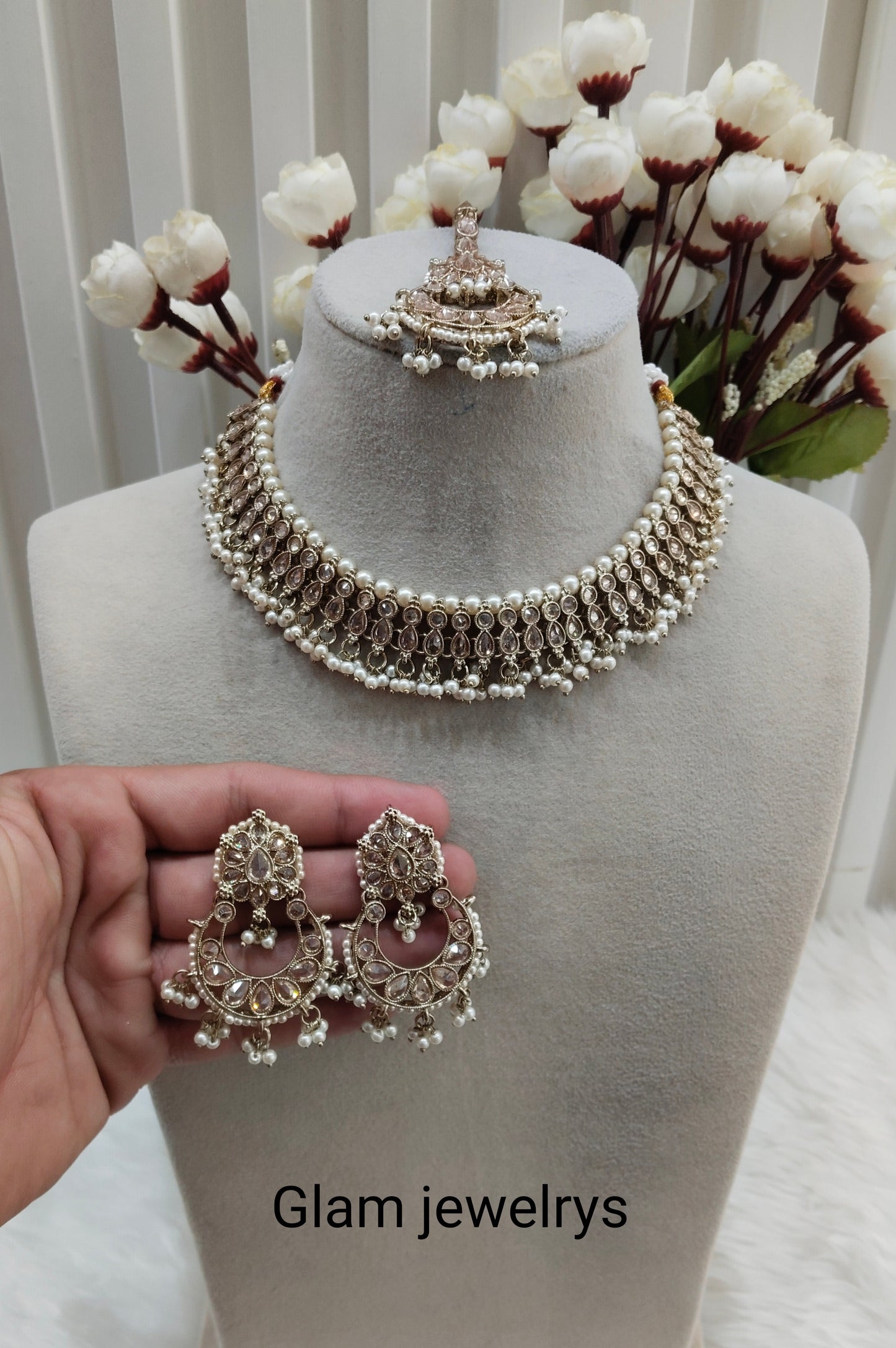 White Antique Gold Necklace Indian Jewellery Naman Set