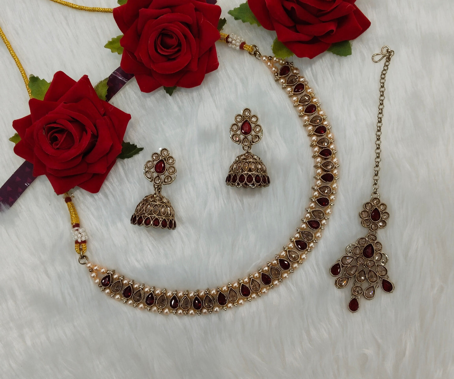 Maroon Antique Gold Necklace Indian Jewellery Nitish Set