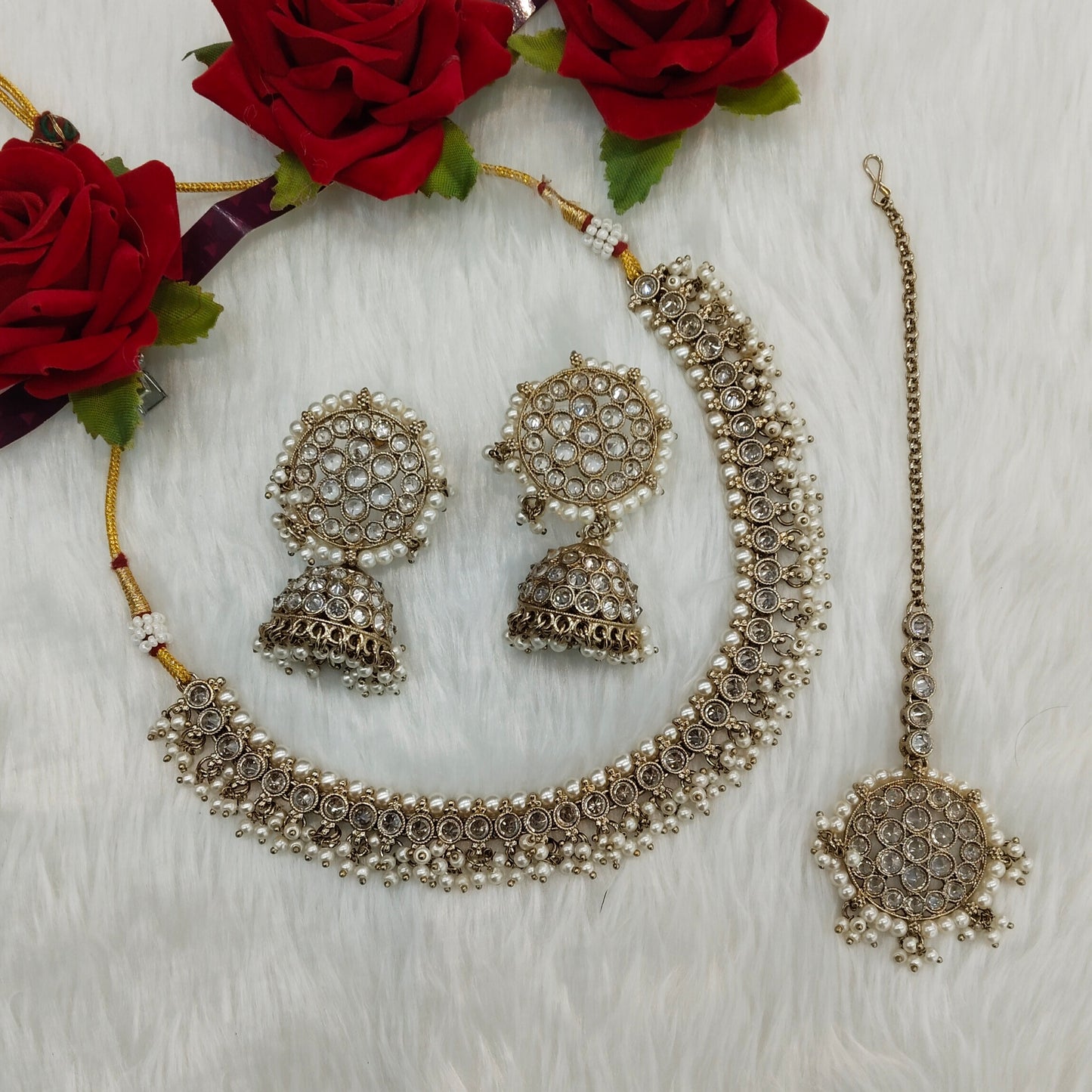 White Antique Gold Necklace Indian Jewellery Naman Set