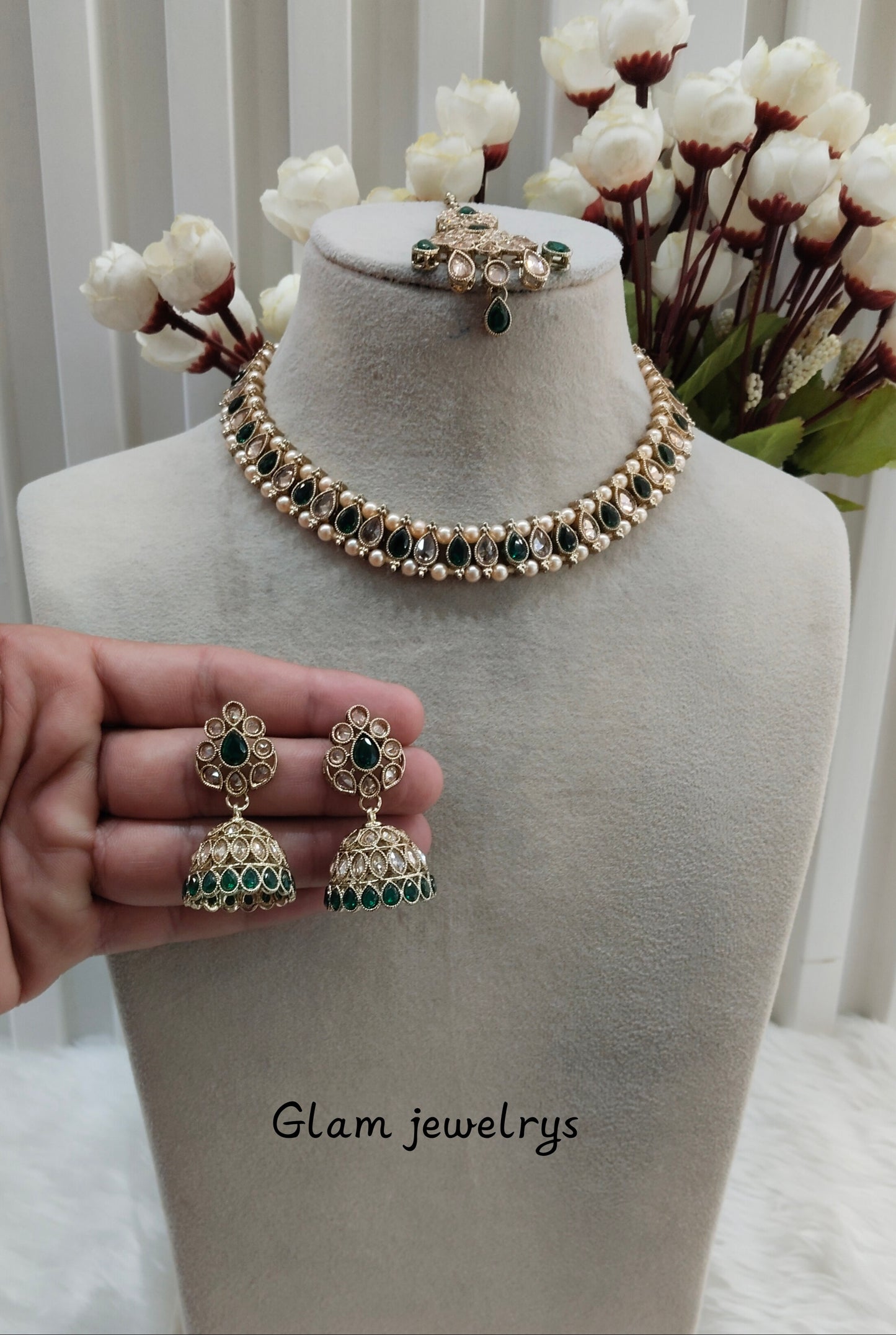 Green Antique Gold Necklace Indian Jewellery Nitish Set