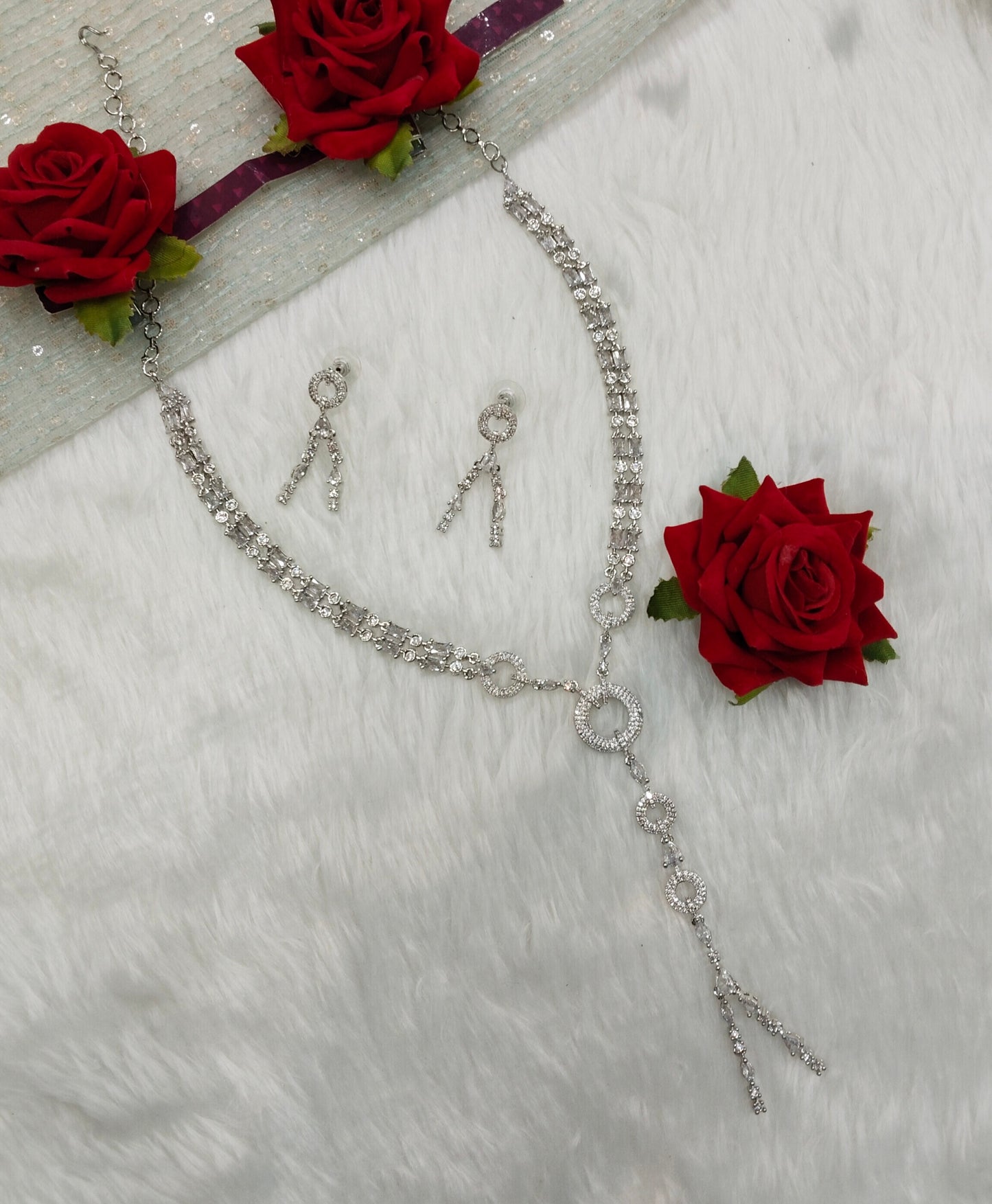 White Silver CZ Necklace Indian Jewellery Jaysurya Set