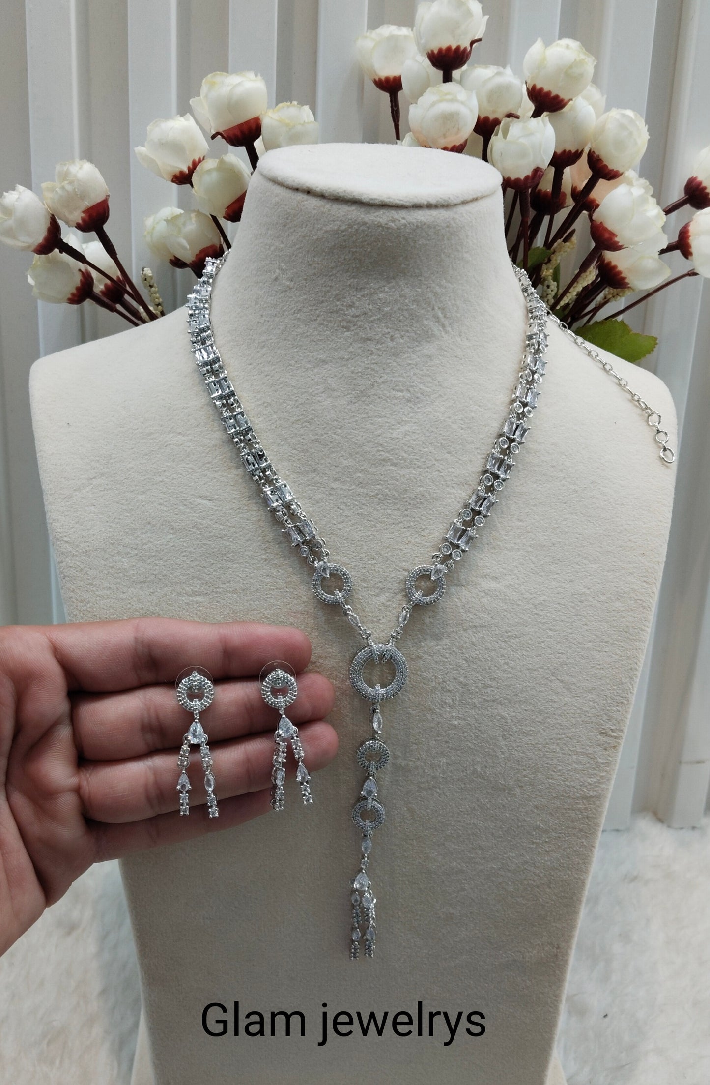 White Silver CZ Necklace Indian Jewellery Jaysurya Set