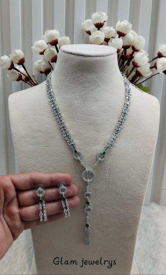 Green Silver CZ Necklace Indian Jewellery Jaysurya Set