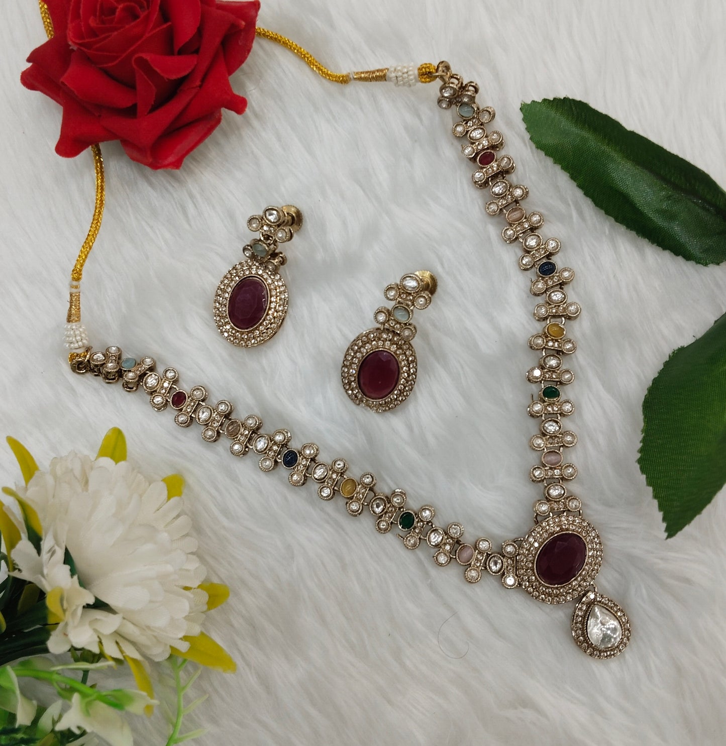 Multi Color Antique Gold Necklace Indian Jewellery Bravo Set