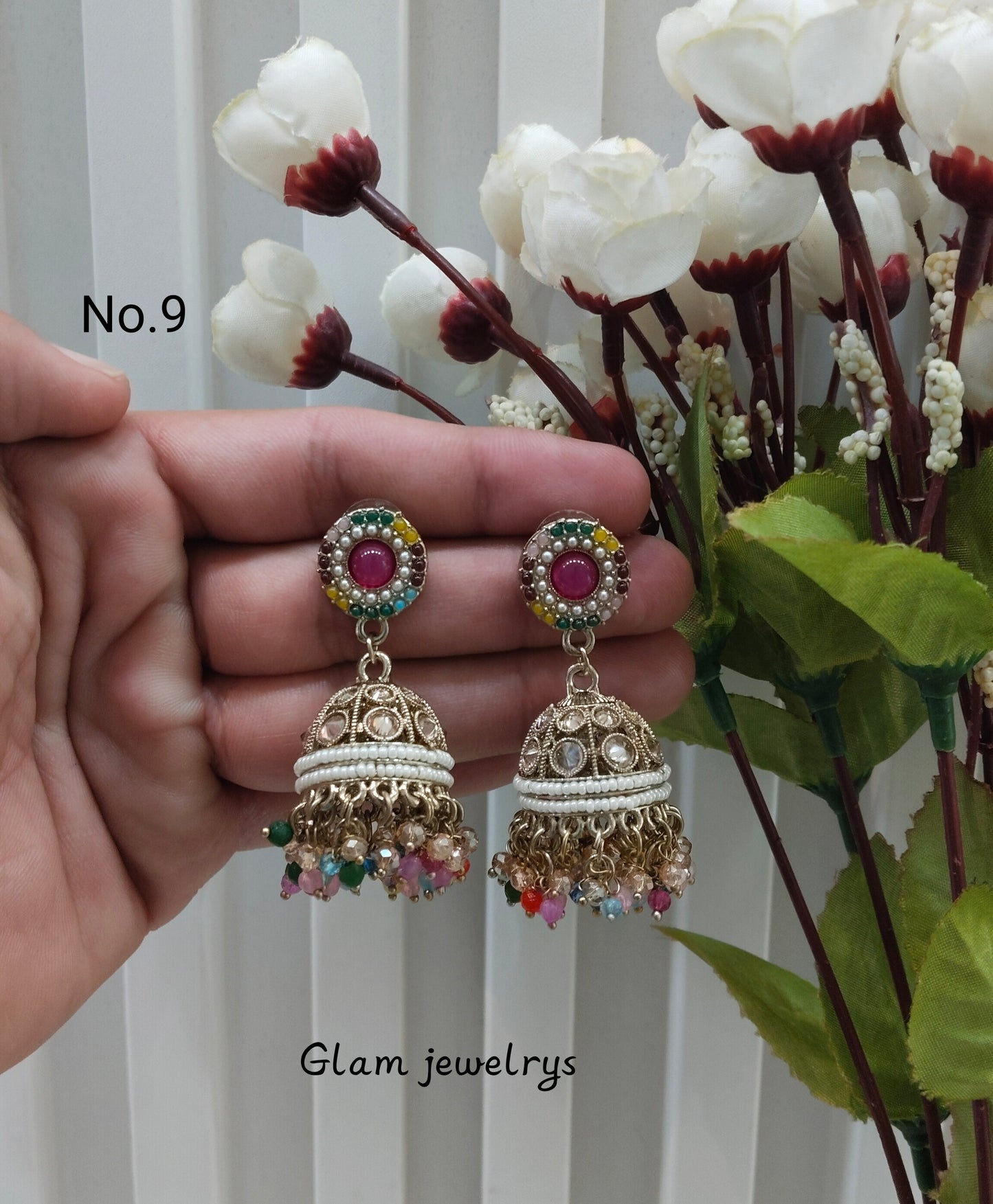 Multi Color Antique Gold Jhumki Bollywood Ghatak Indian Earrings