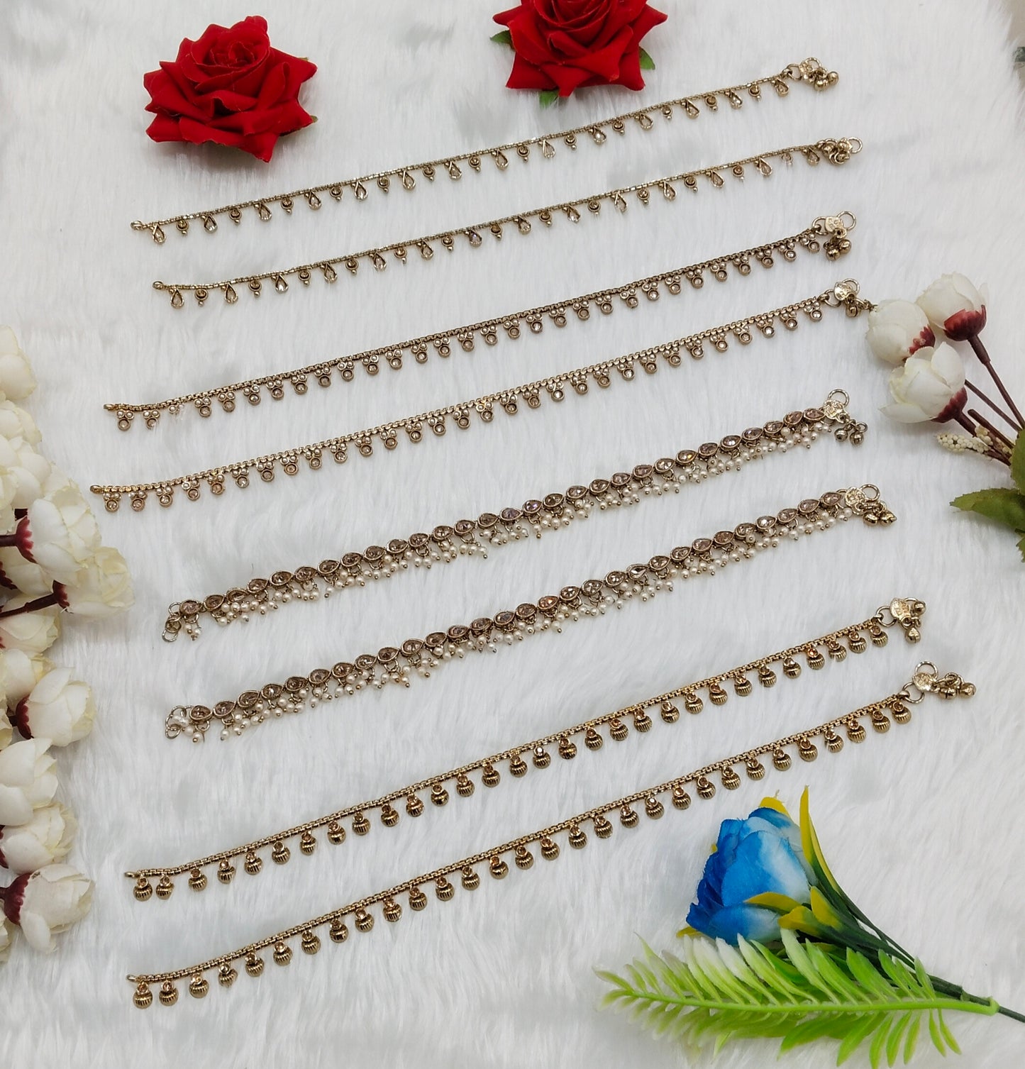Antique Gold Anklets Jhanjar Payal Indian Jewellery Set
