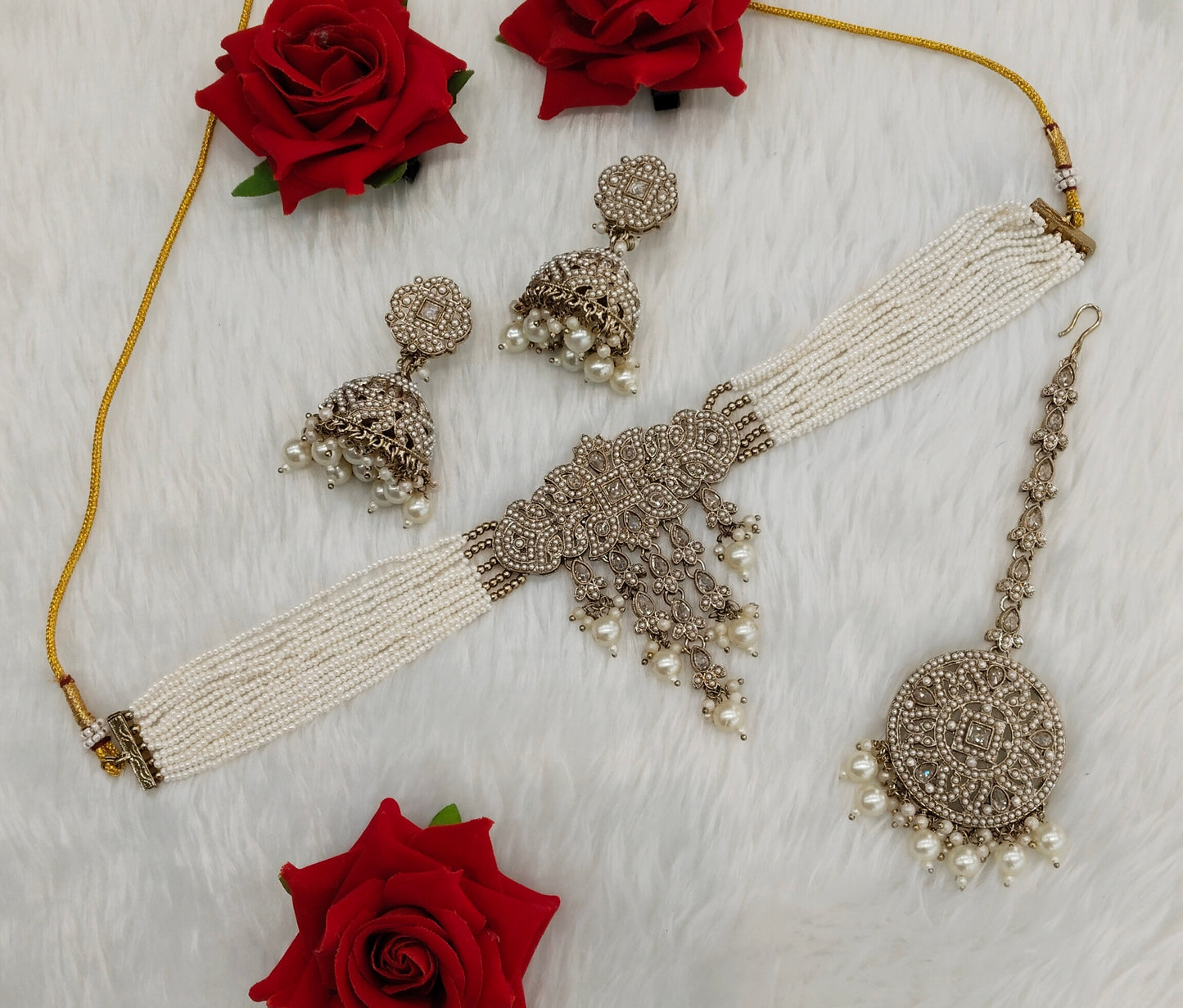 Antique Gold Choker Indian Jewellery Bablu Set