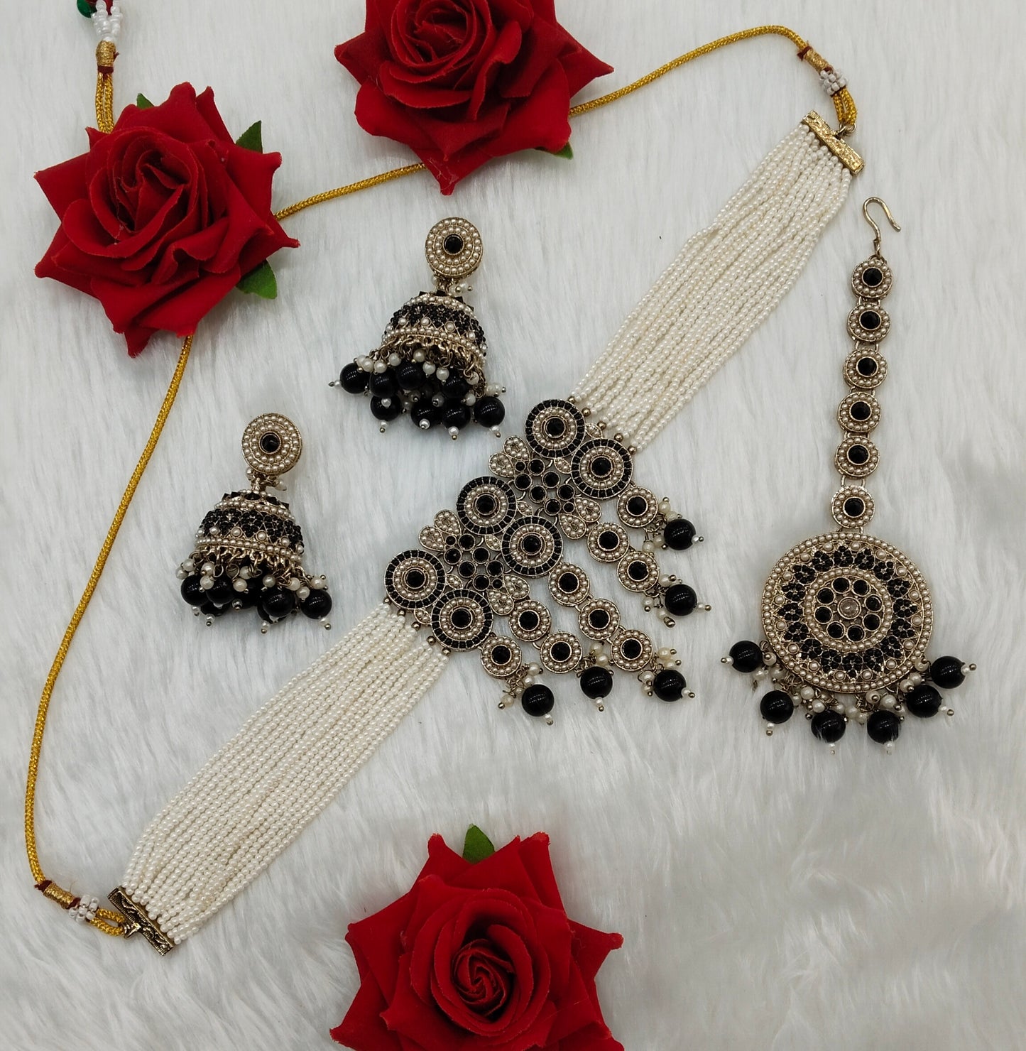 Black Antique Gold Choker Indian Jewellery Bablu Set