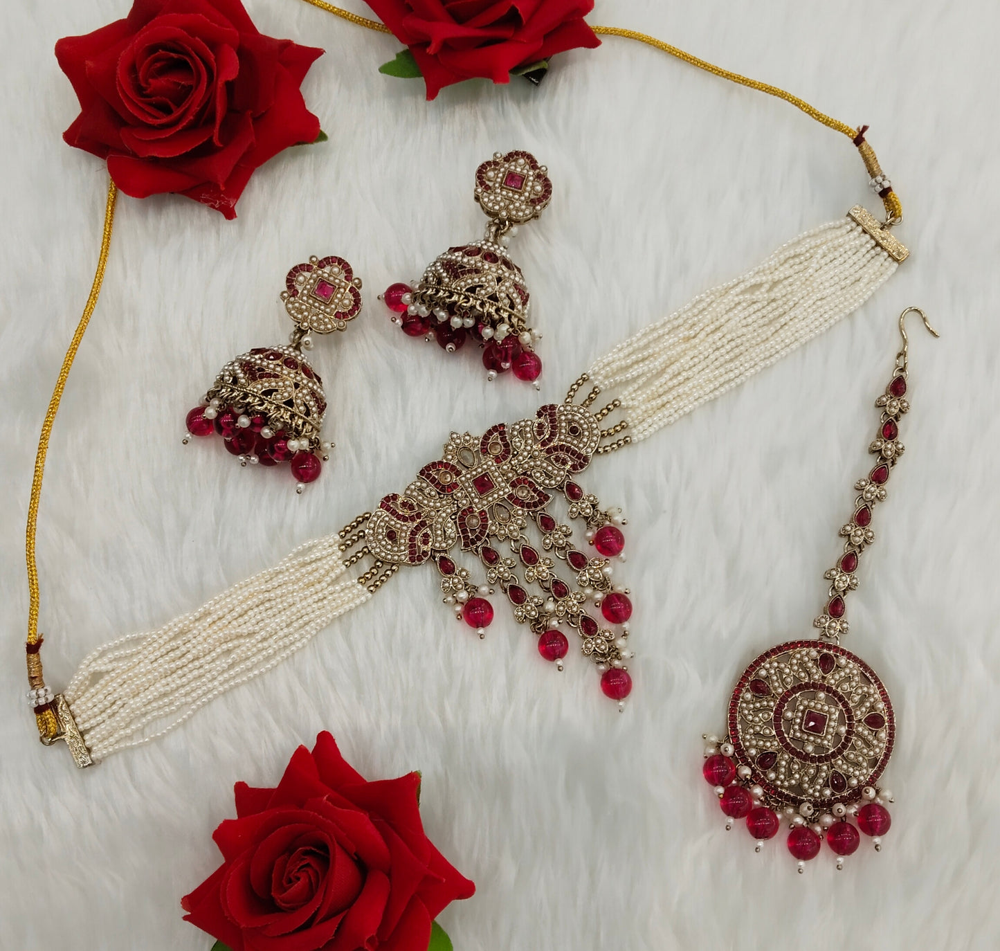 Majenta Antique Gold Choker Indian Jewellery Bablu Set