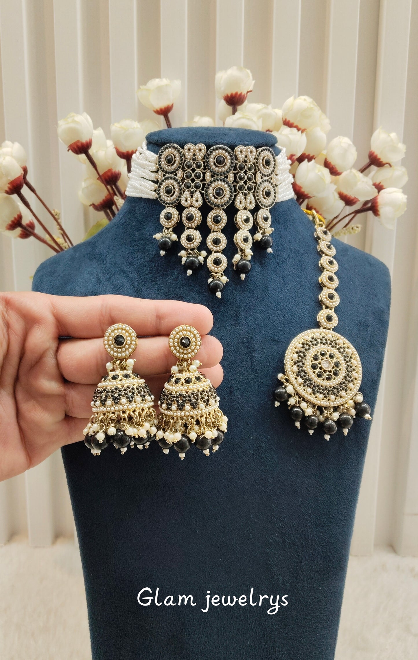 Black Antique Gold Choker Indian Jewellery Babli Set