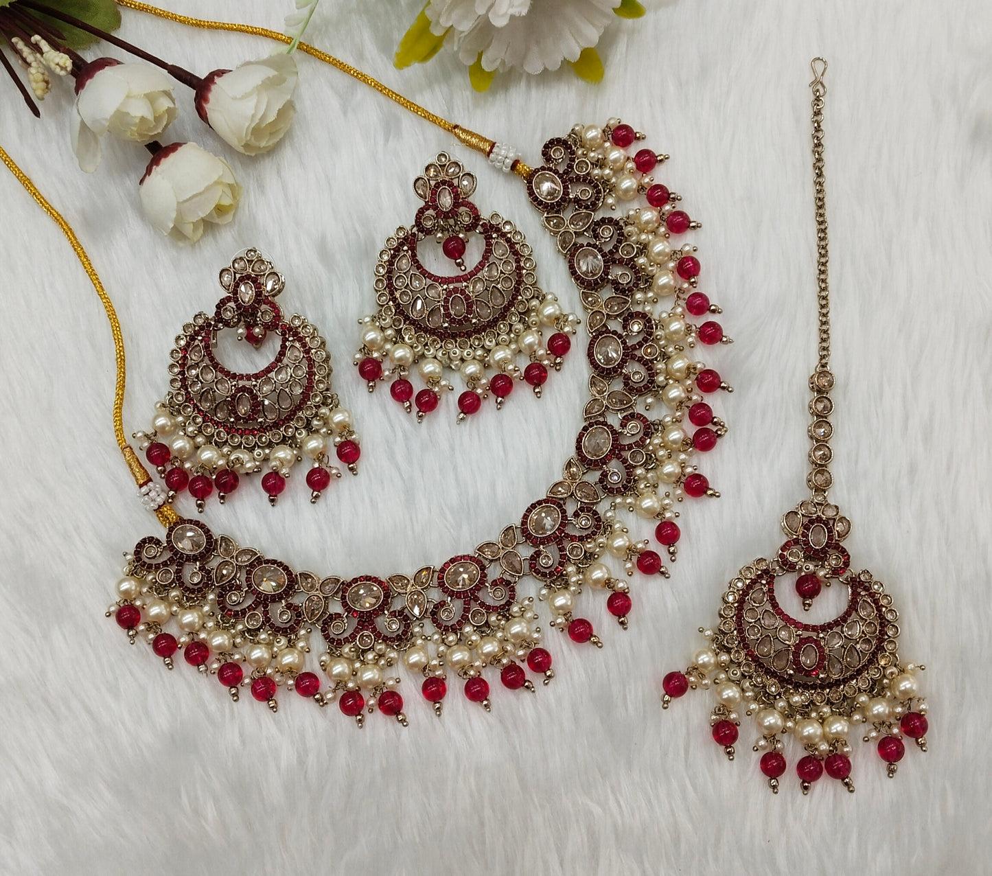 Majenta Antique Gold Necklace Indian Jewellery Mangu Set