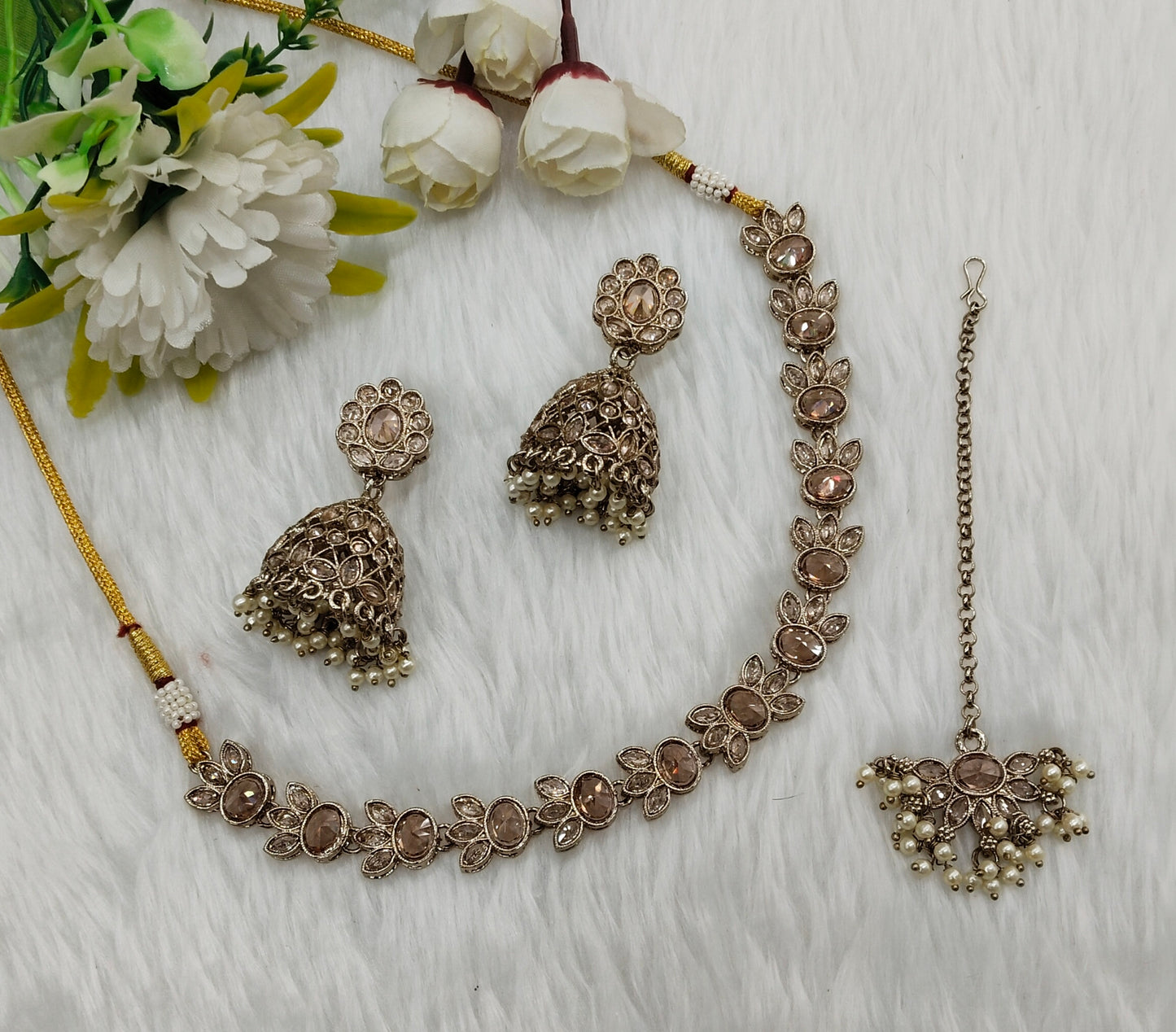 Antique Gold Necklace Indian Jewellery Mandeep Set
