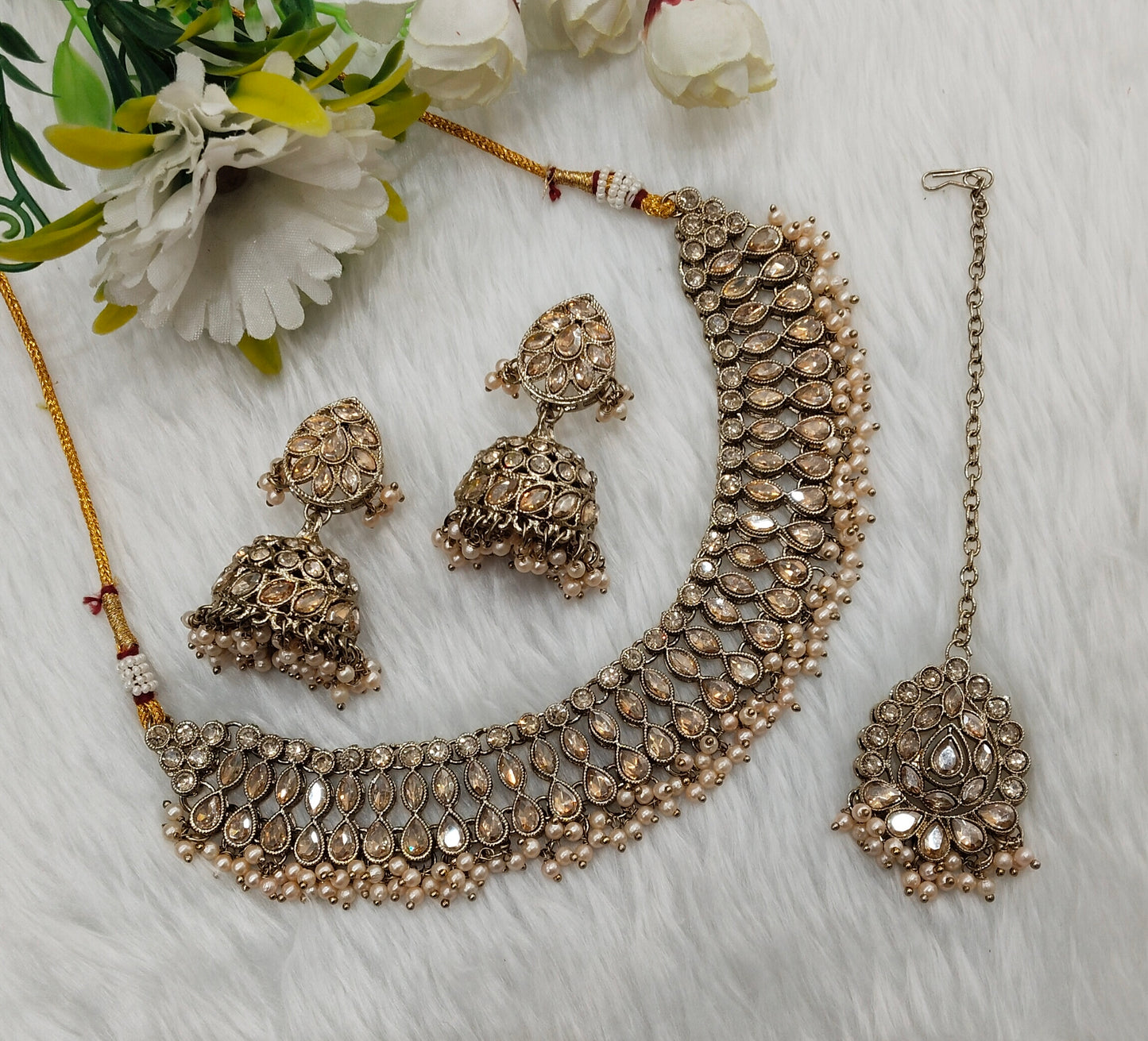 Antique Gold Necklace Indian Jewellery Gora Set