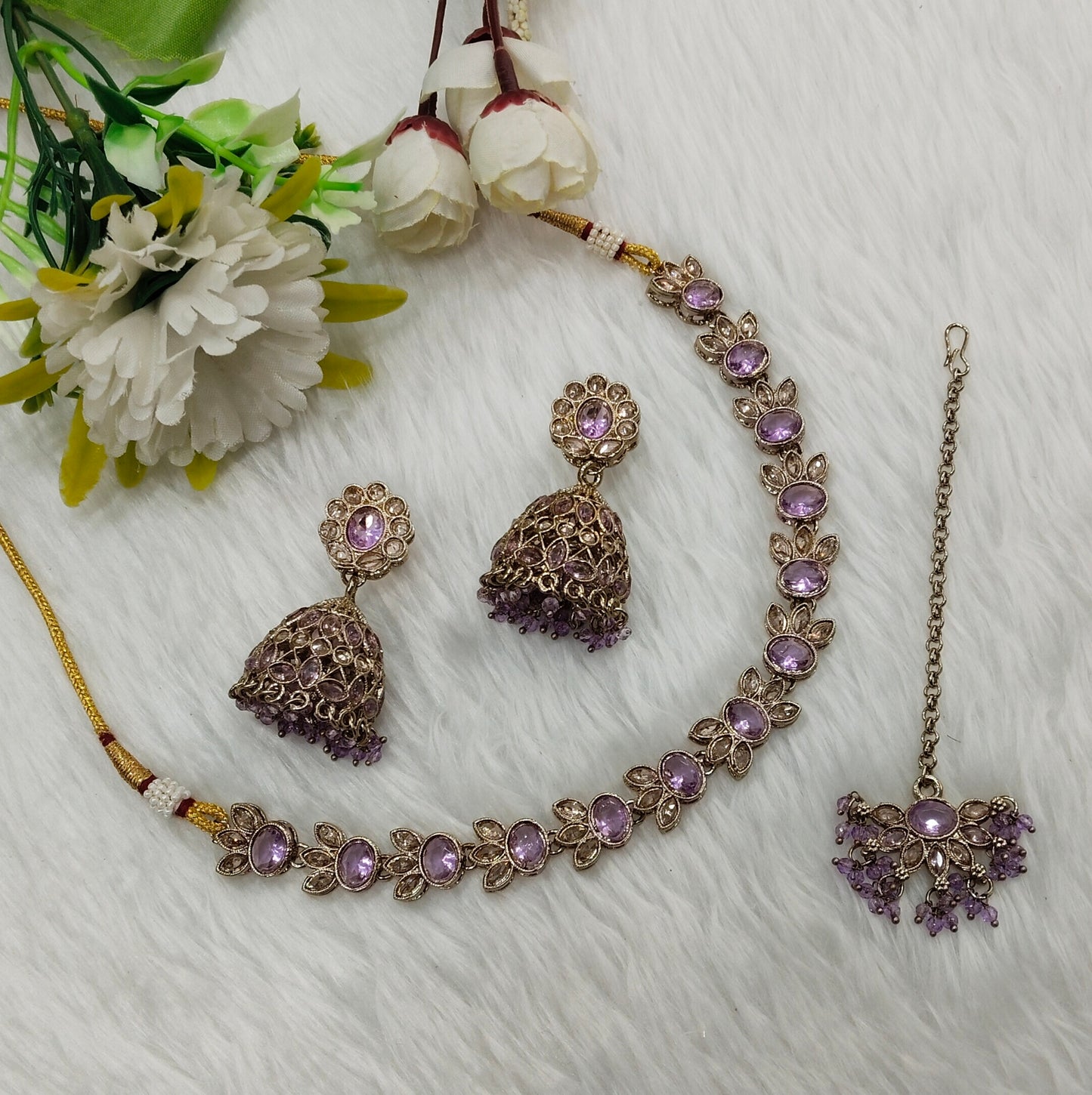 Lavender Antique Gold Necklace Indian Jewellery Mandeep Set