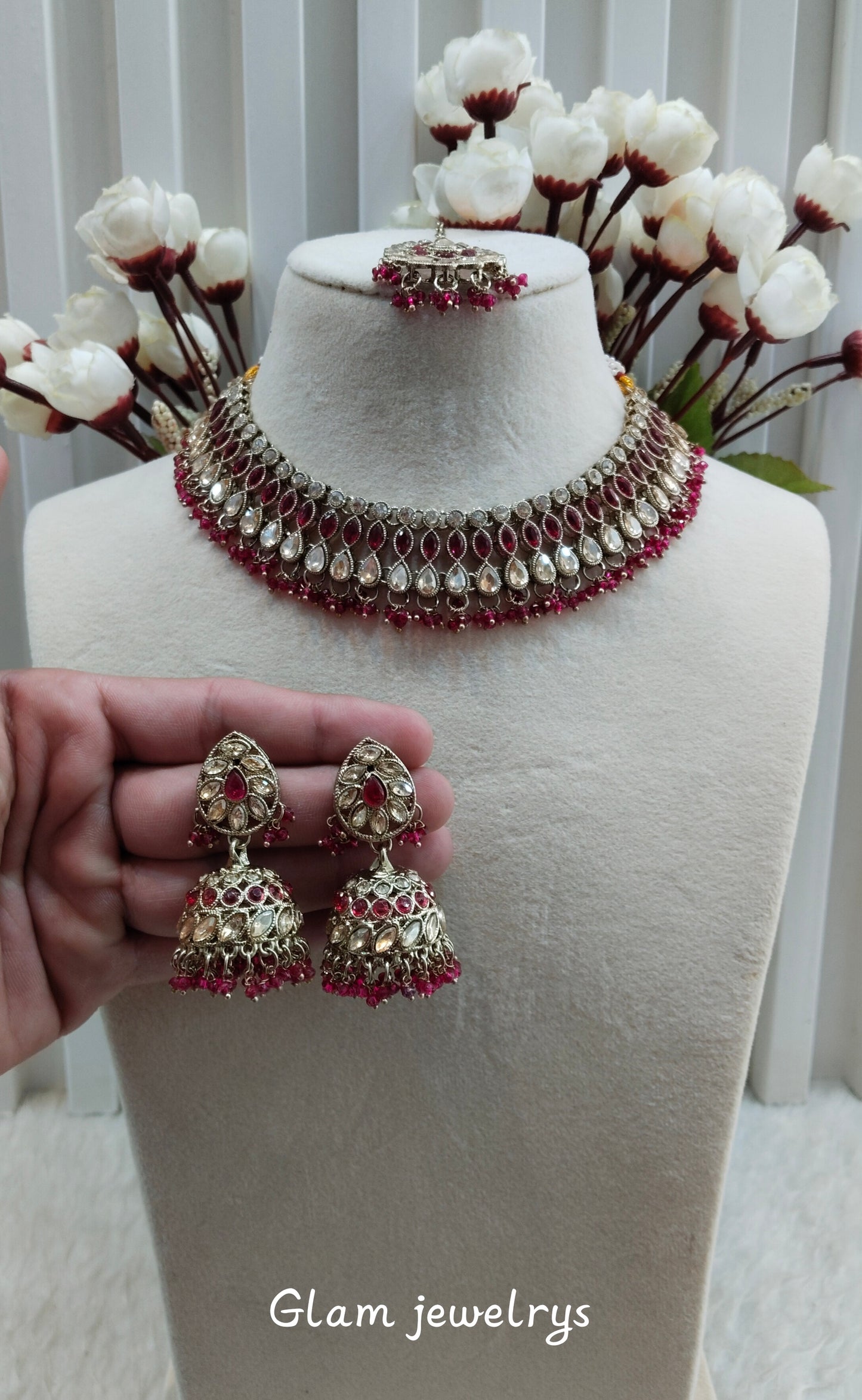 Majenta Antique Gold Necklace Indian Jewellery Gora Set