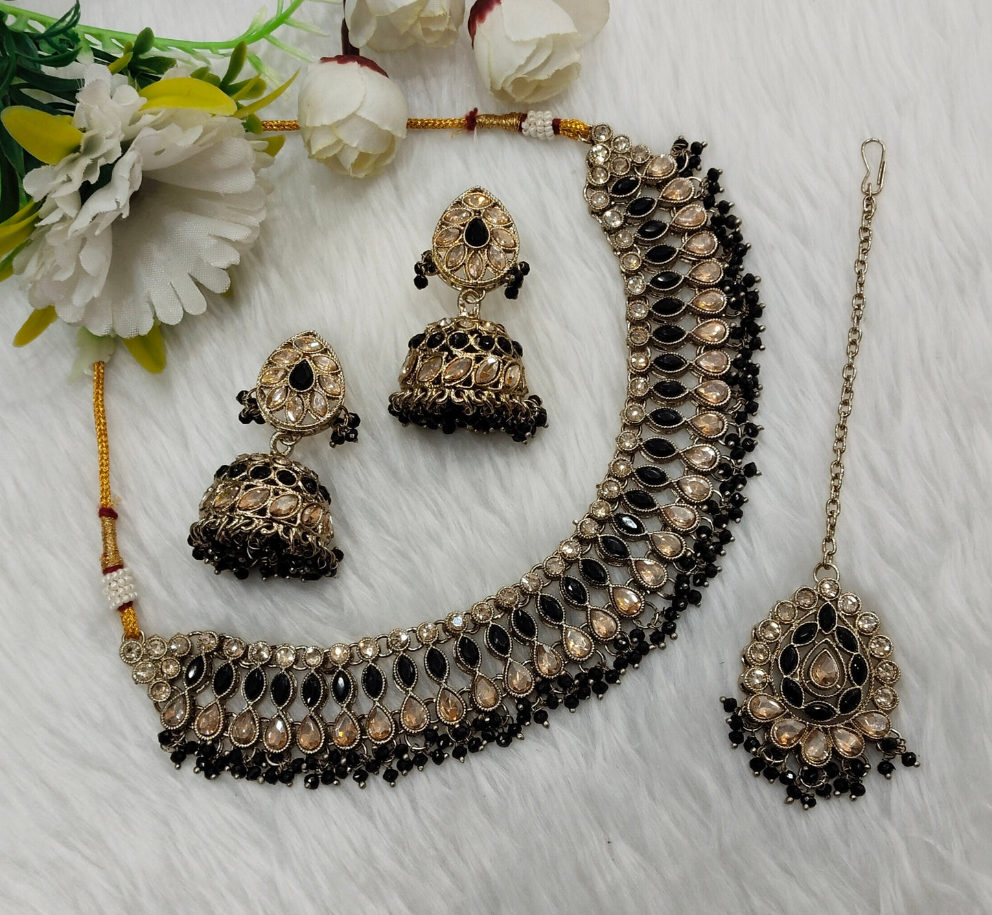 Black Antique Gold Necklace Indian Jewellery Gora Set