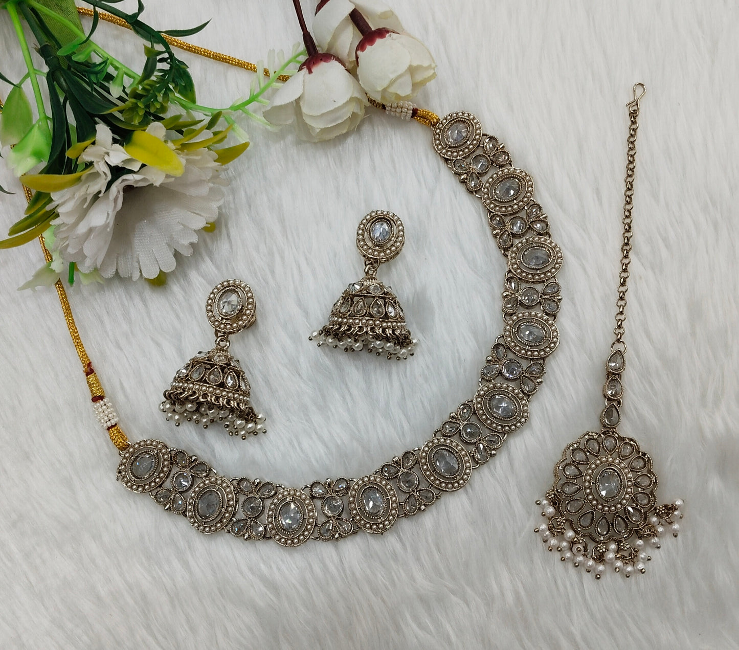 Antique Gold Necklace Indian Jewellery Mandeep Set