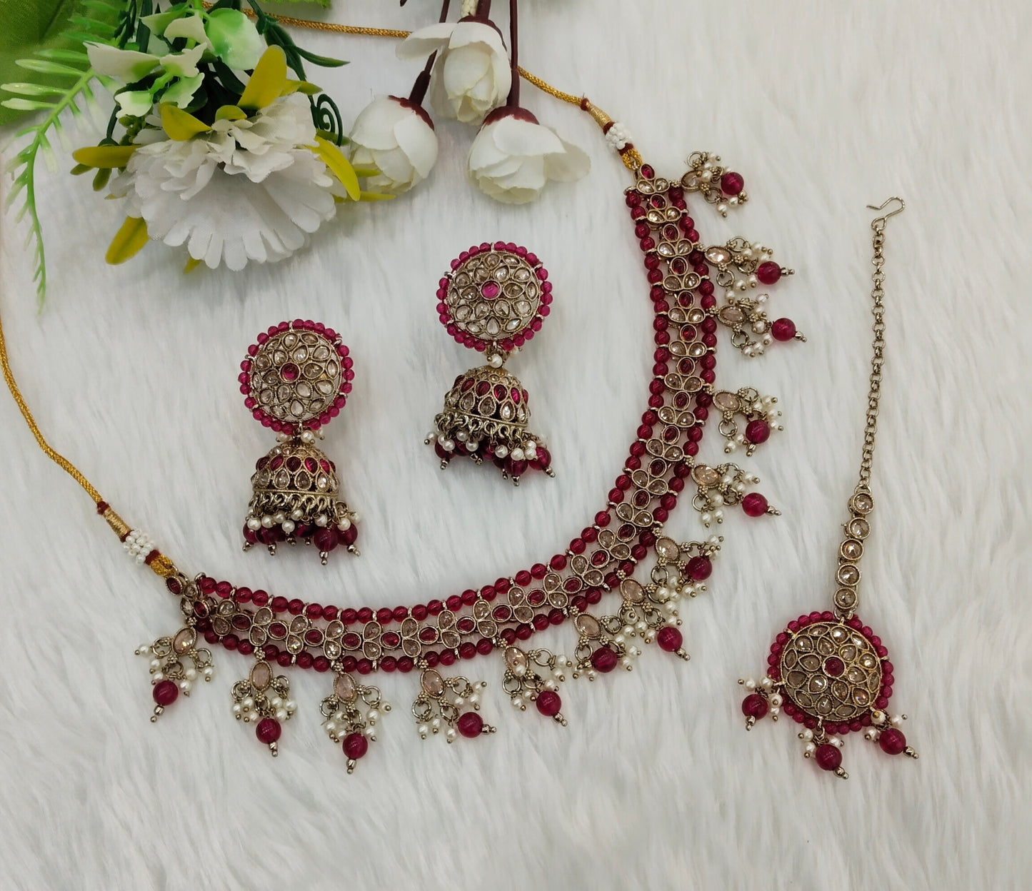 Majenta Antique Gold Necklace Indian Jewellery Rami Set