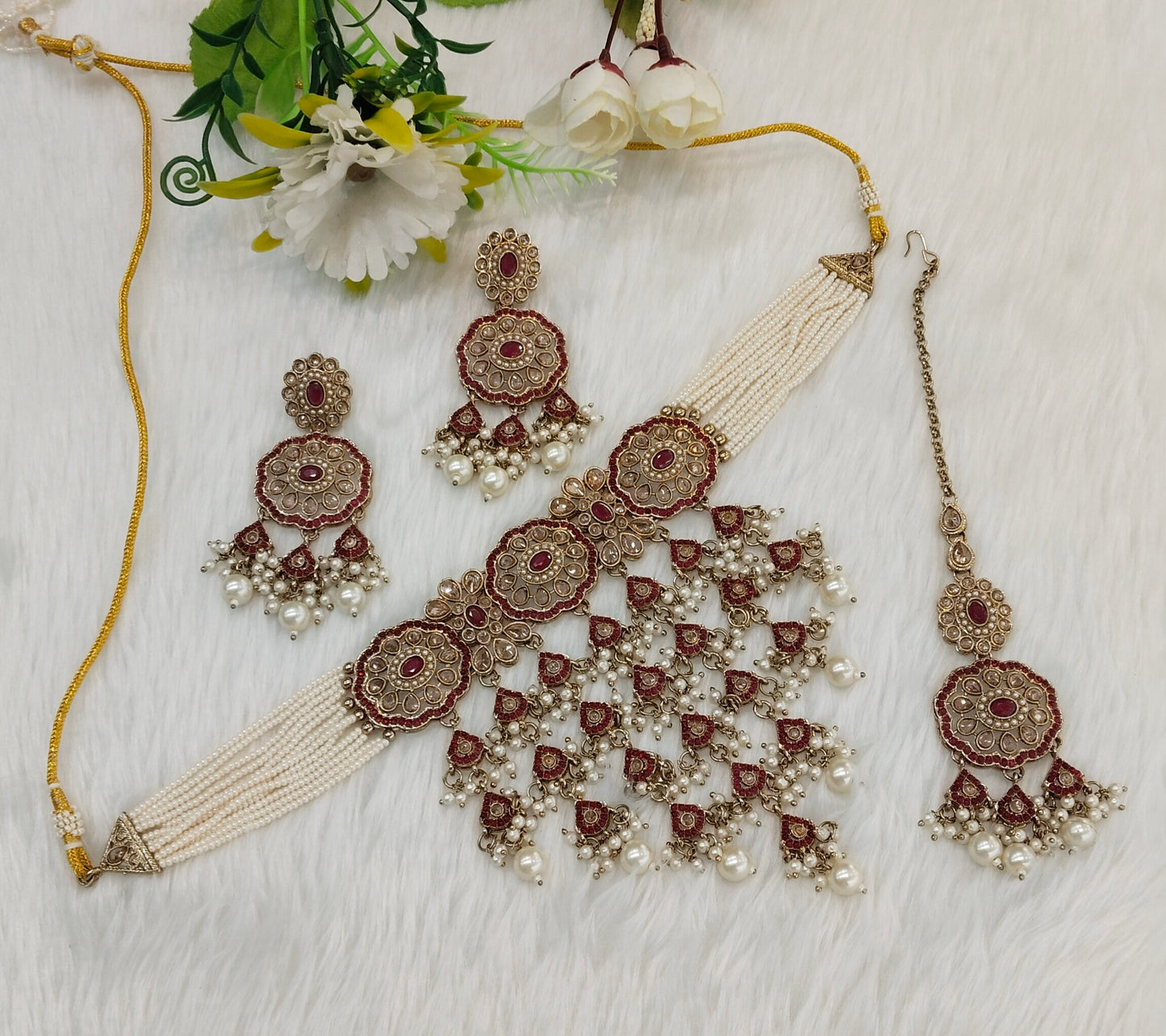 Ruby Antique Gold Choker indian Jewellery Jaggi Set