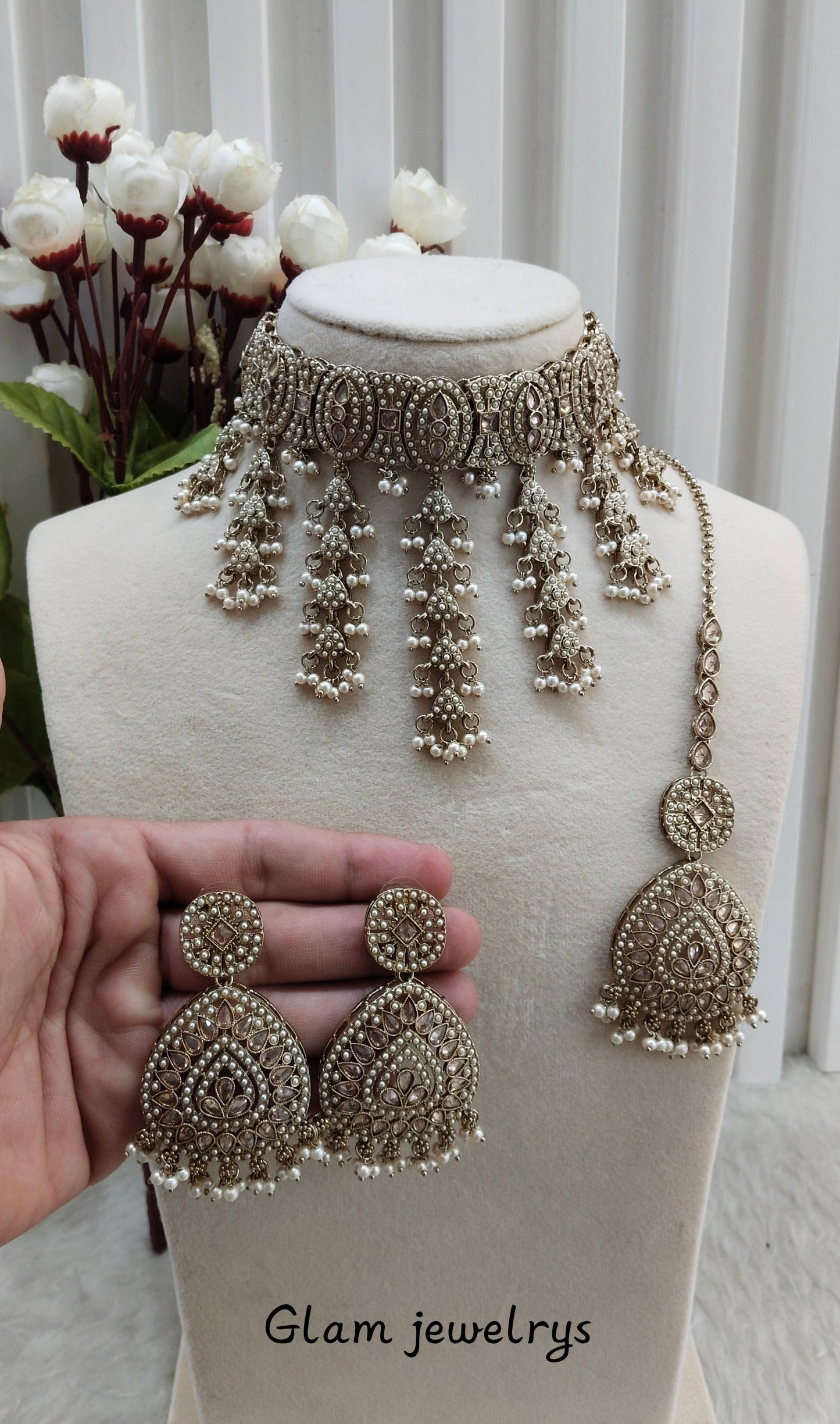 Antique Gold Choker Indian Jewellery Inder Set