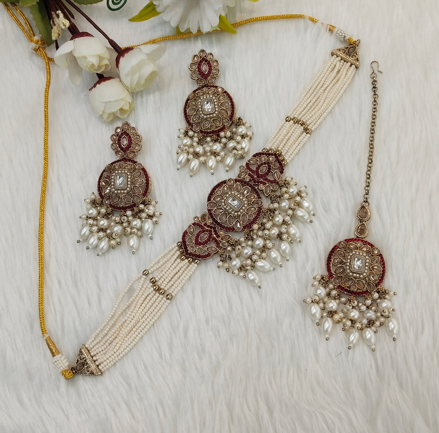 Ruby Antique Gold Choker Indian Jewellery Jaggi Set