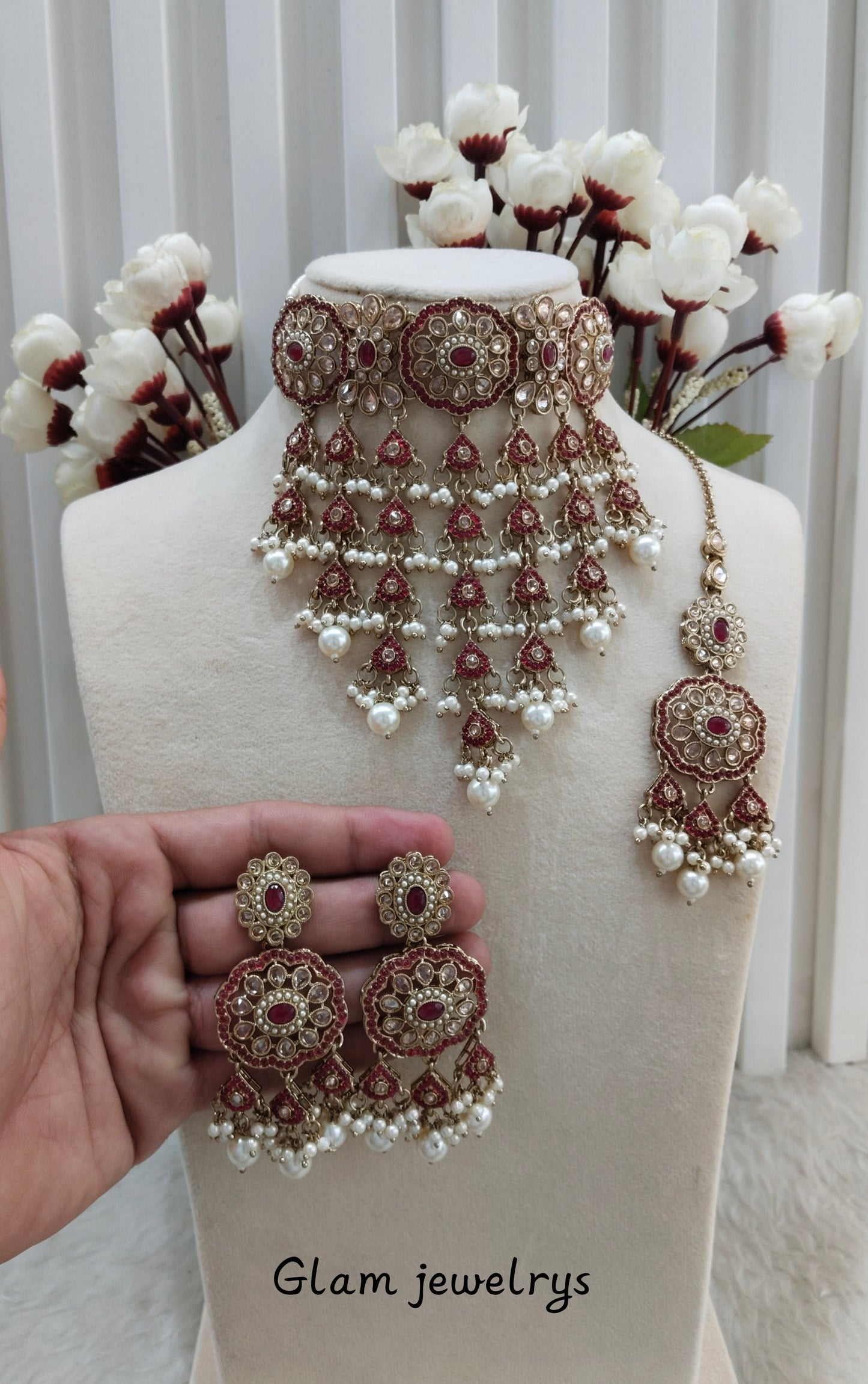 Ruby Antique Gold Choker indian Jewellery Jaggi Set