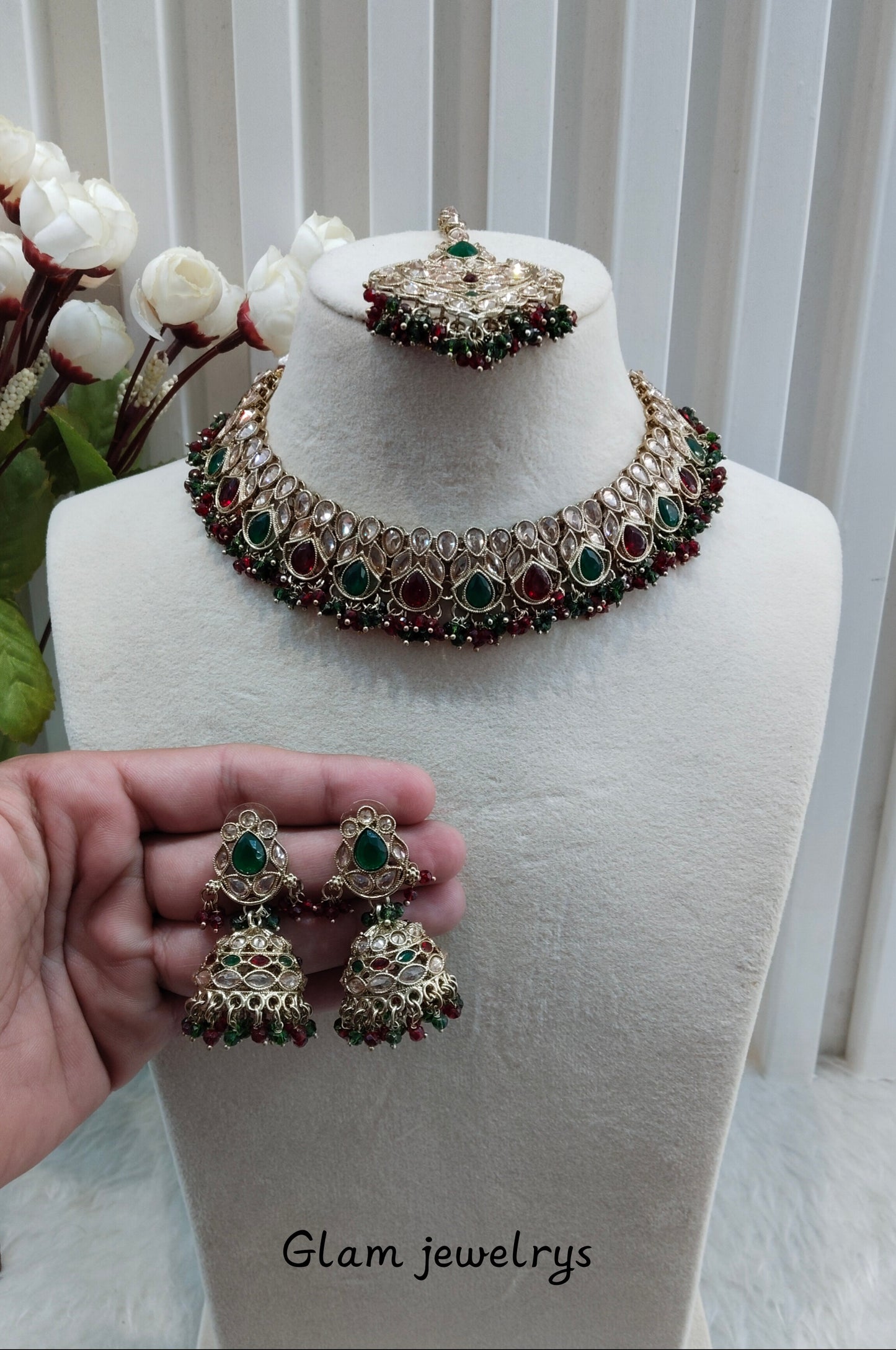 Ruby Green Antique Gold Necklace Jewellery Topply Set