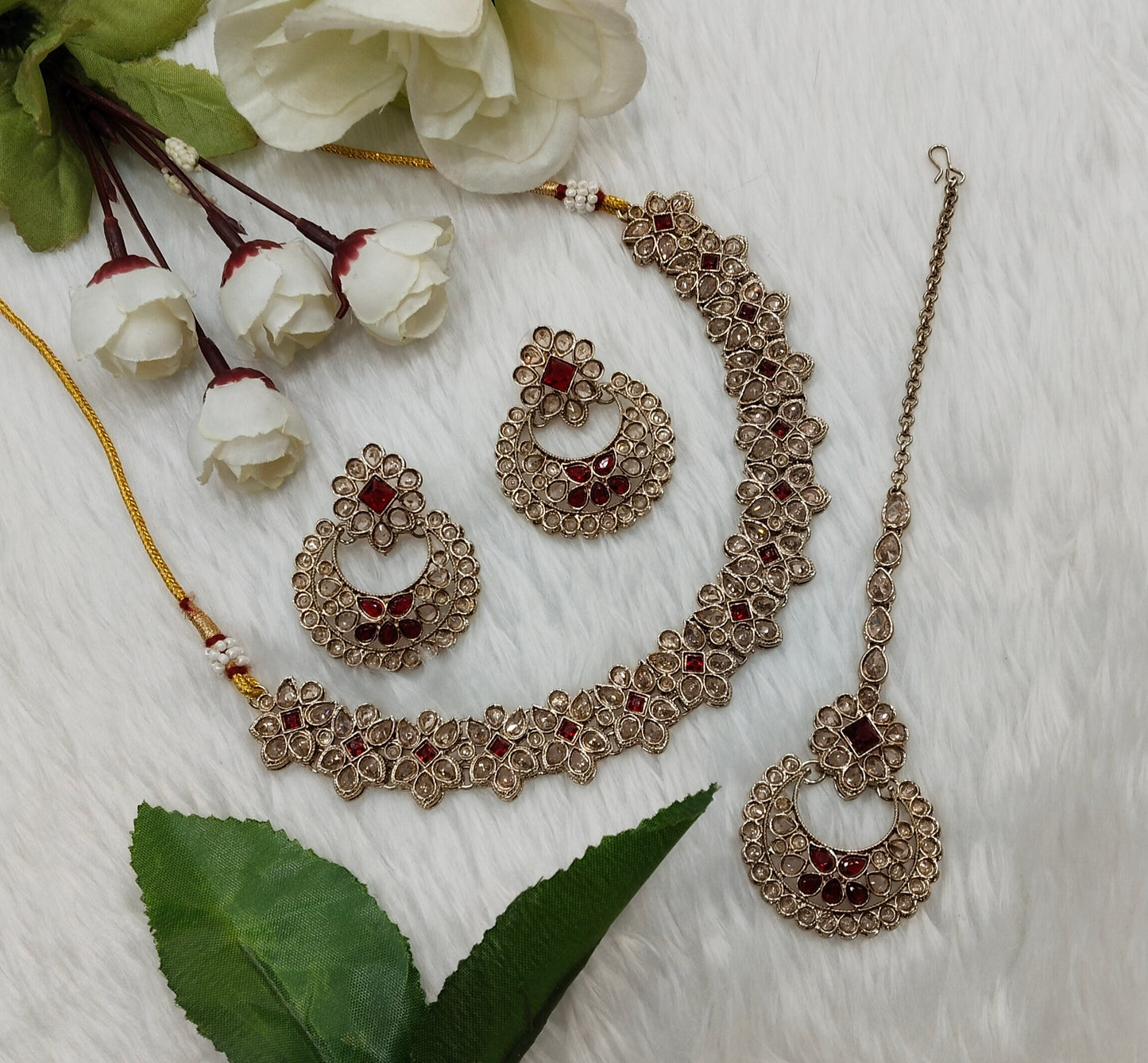 Maroon Antique Gold Necklace Indian Jewellery Race Set