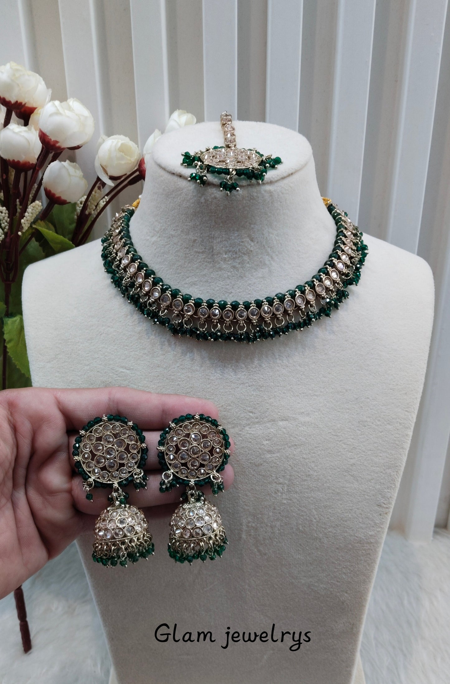 Green Antique Gold Necklace Indian Jewellery Naman Set