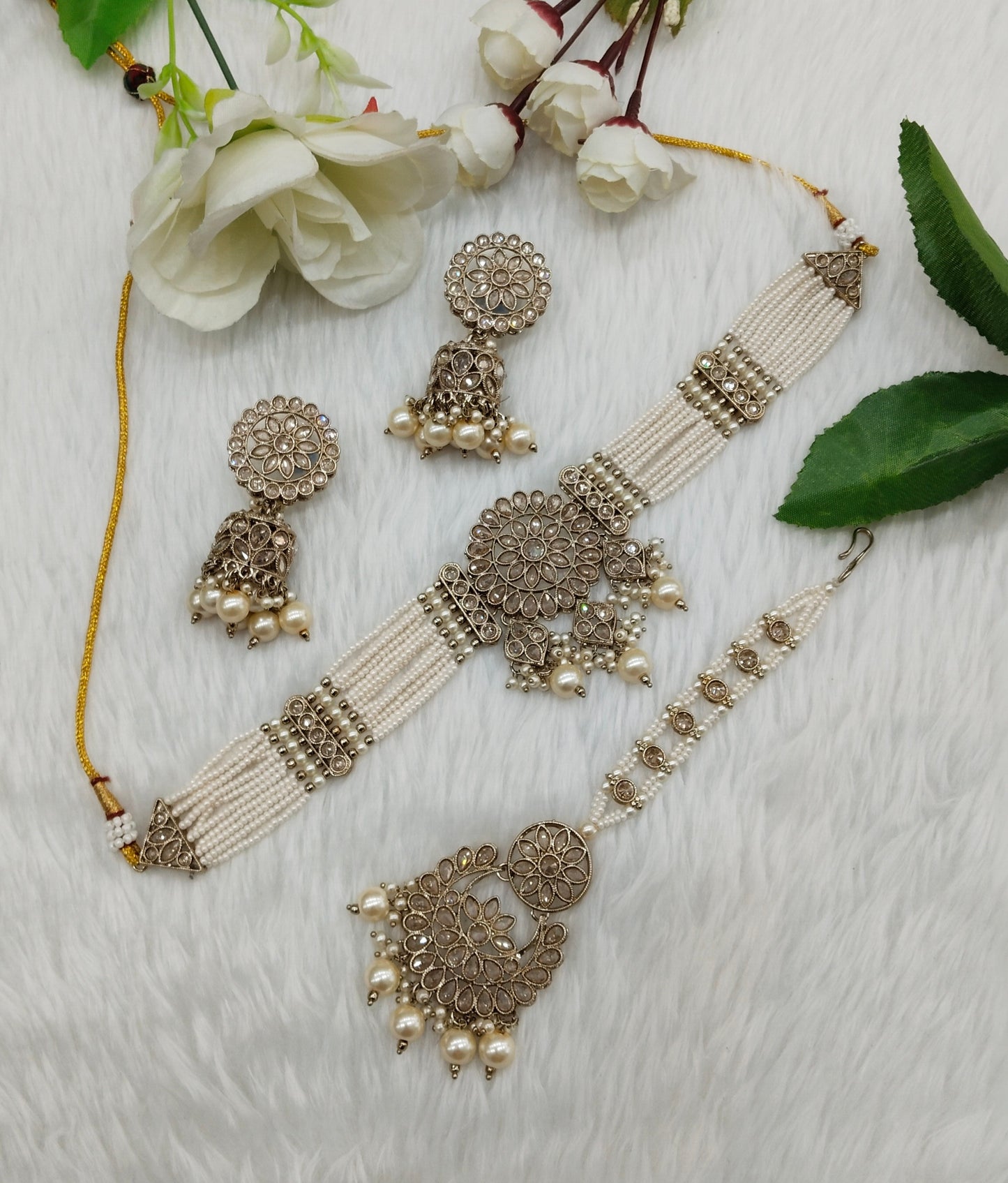 Antique Gold Choker Indian Jewellery Alan Set
