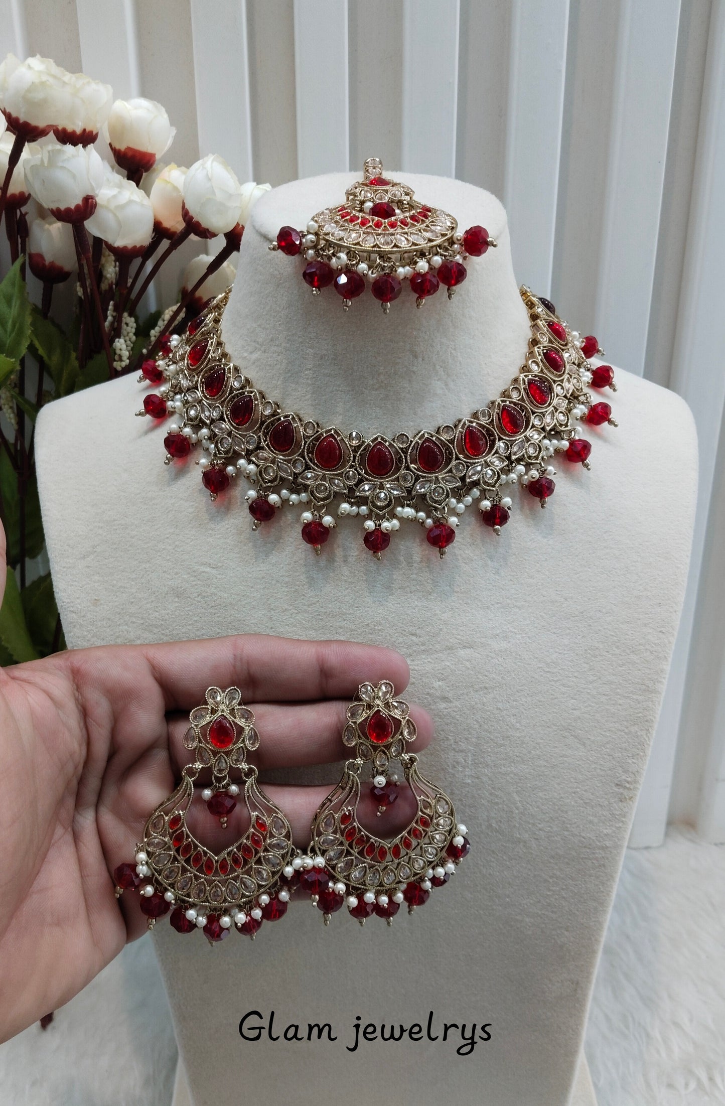 Maroon Antique Gold Necklace Indian Jewellery Arya Set