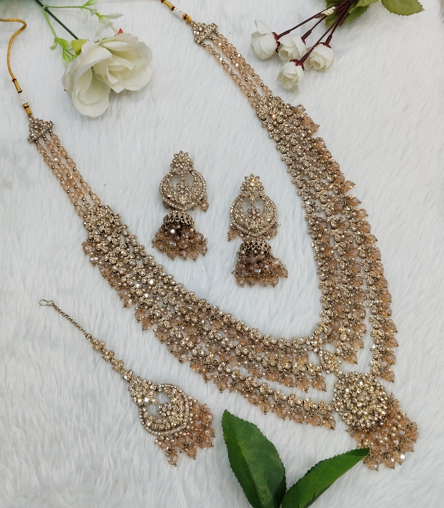 Antique Gold Long Rani Haar Necklace Indian Jewellery Shallu Set